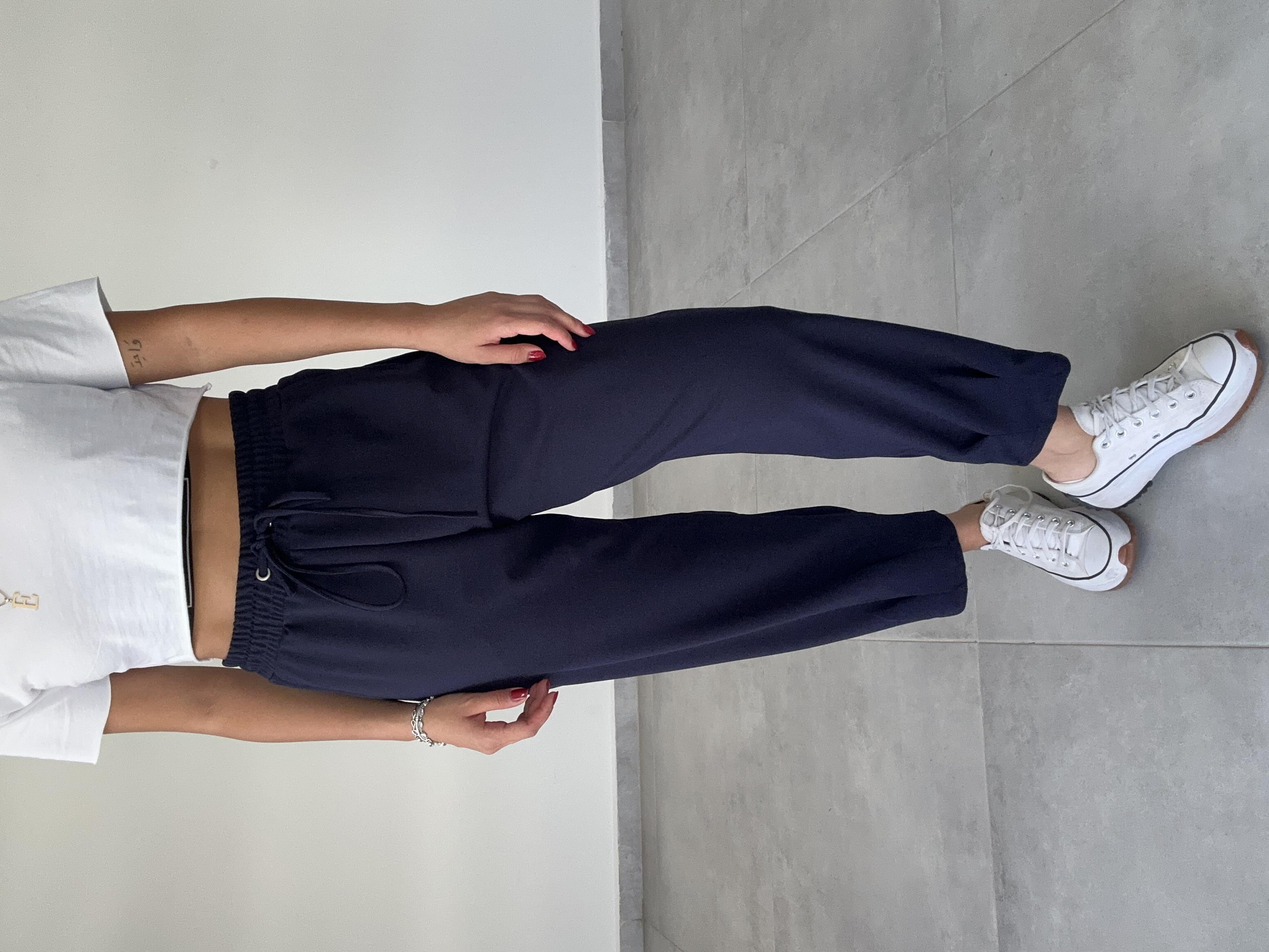 Lena Lacivert Paça Pileli Pantolon