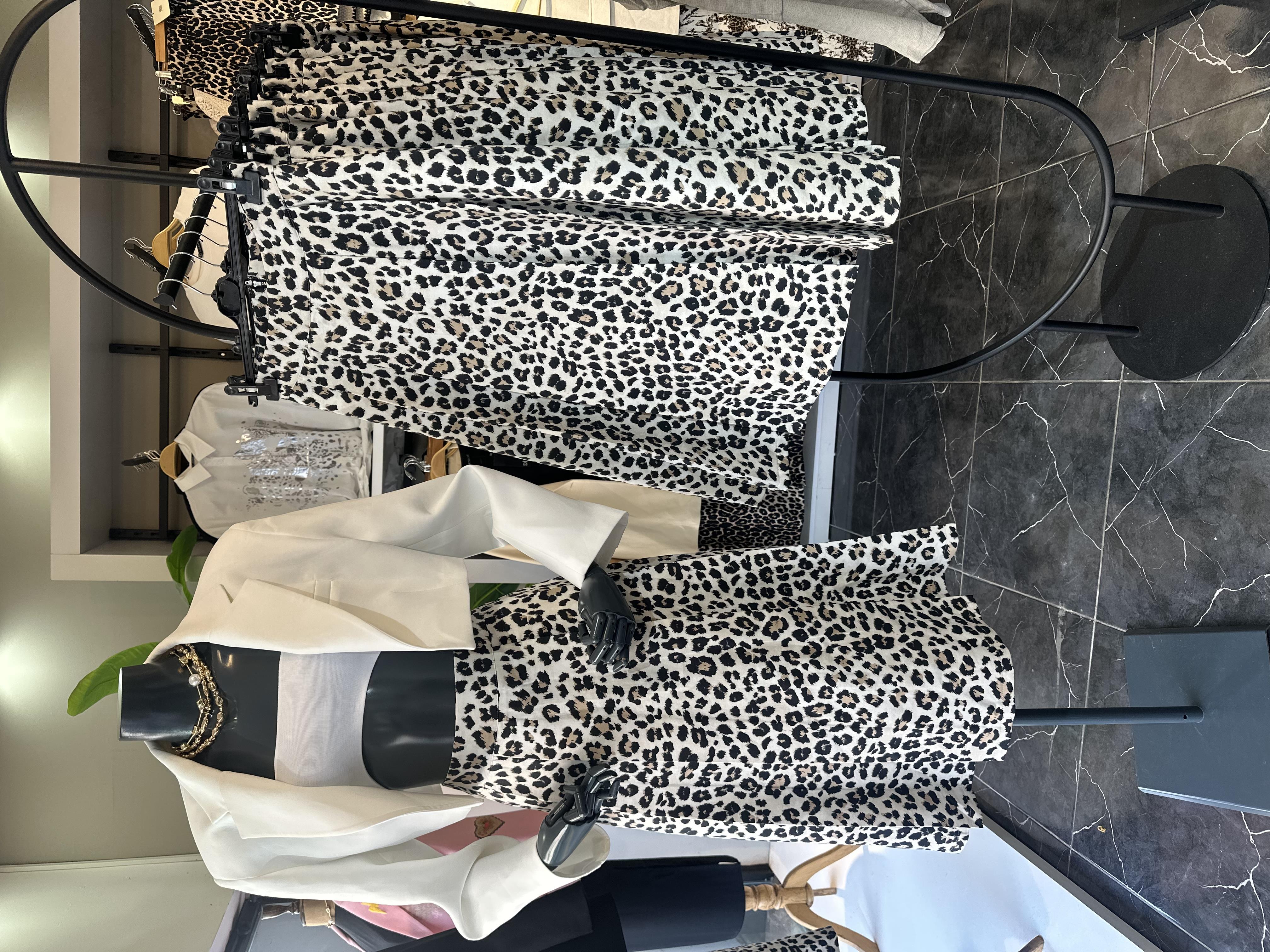 Leopar Desen Midi Boy Pileli Etek
