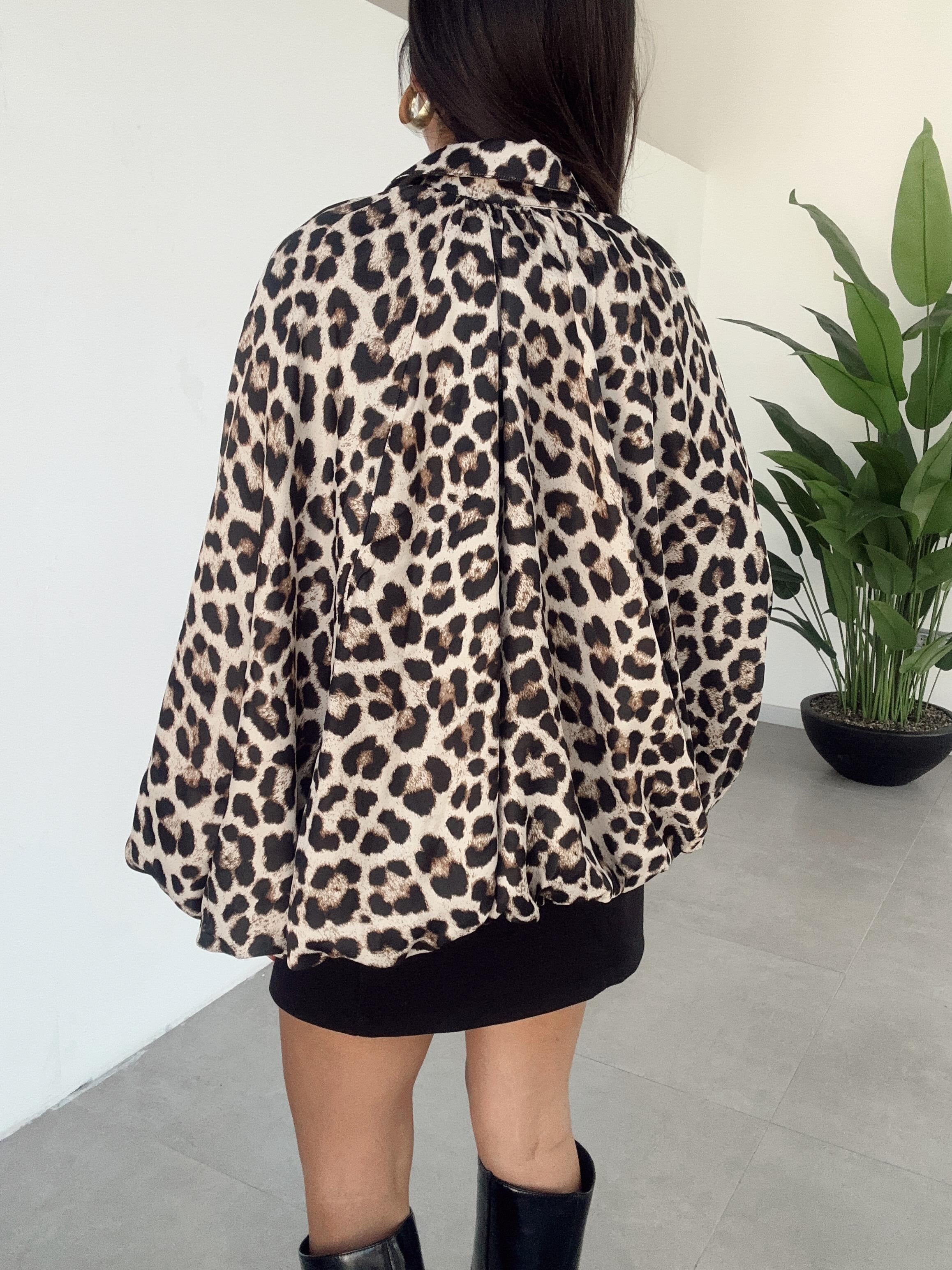 Leopar Desenli Balon Kol Ceket