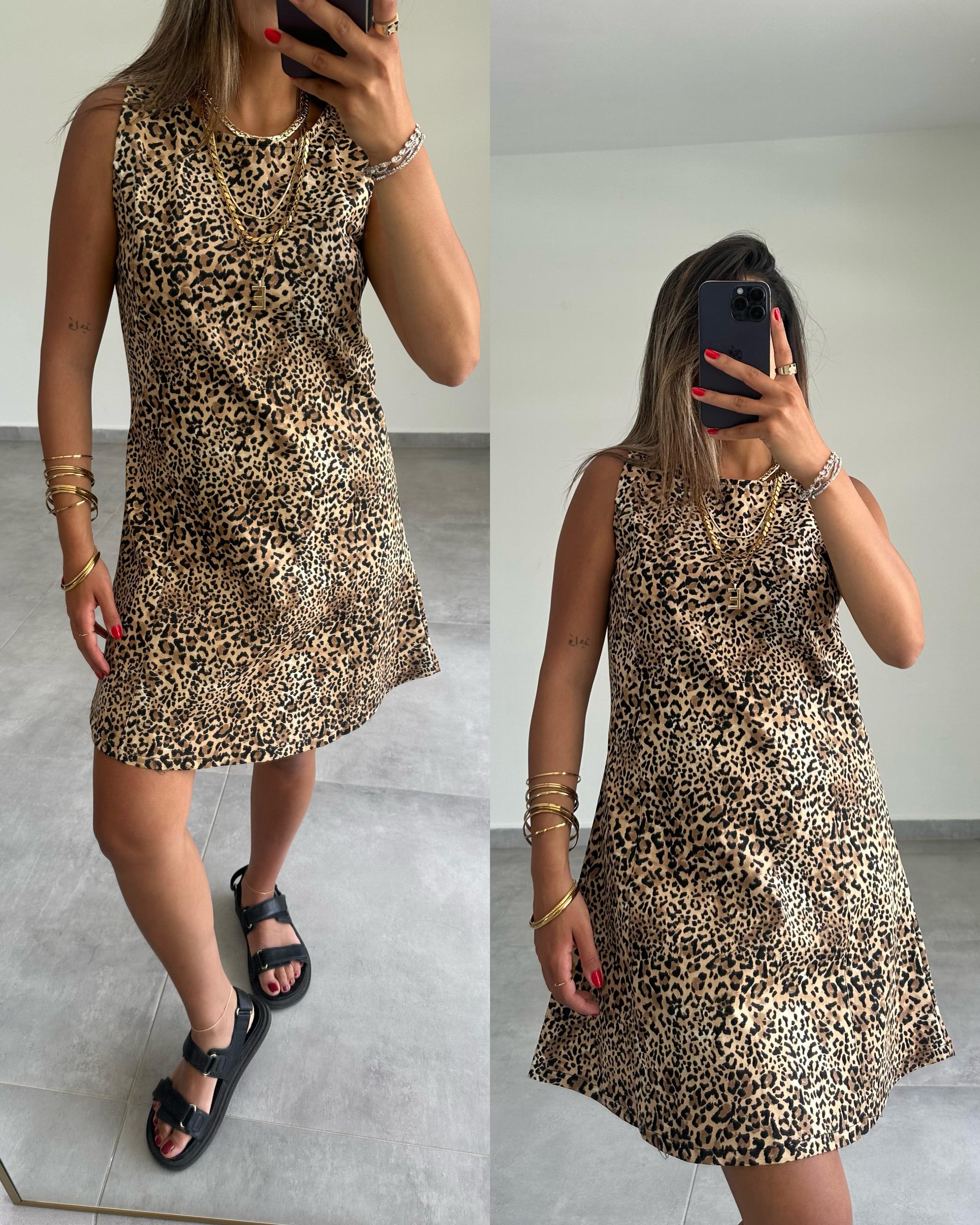 Leopar Desenli Elbise
