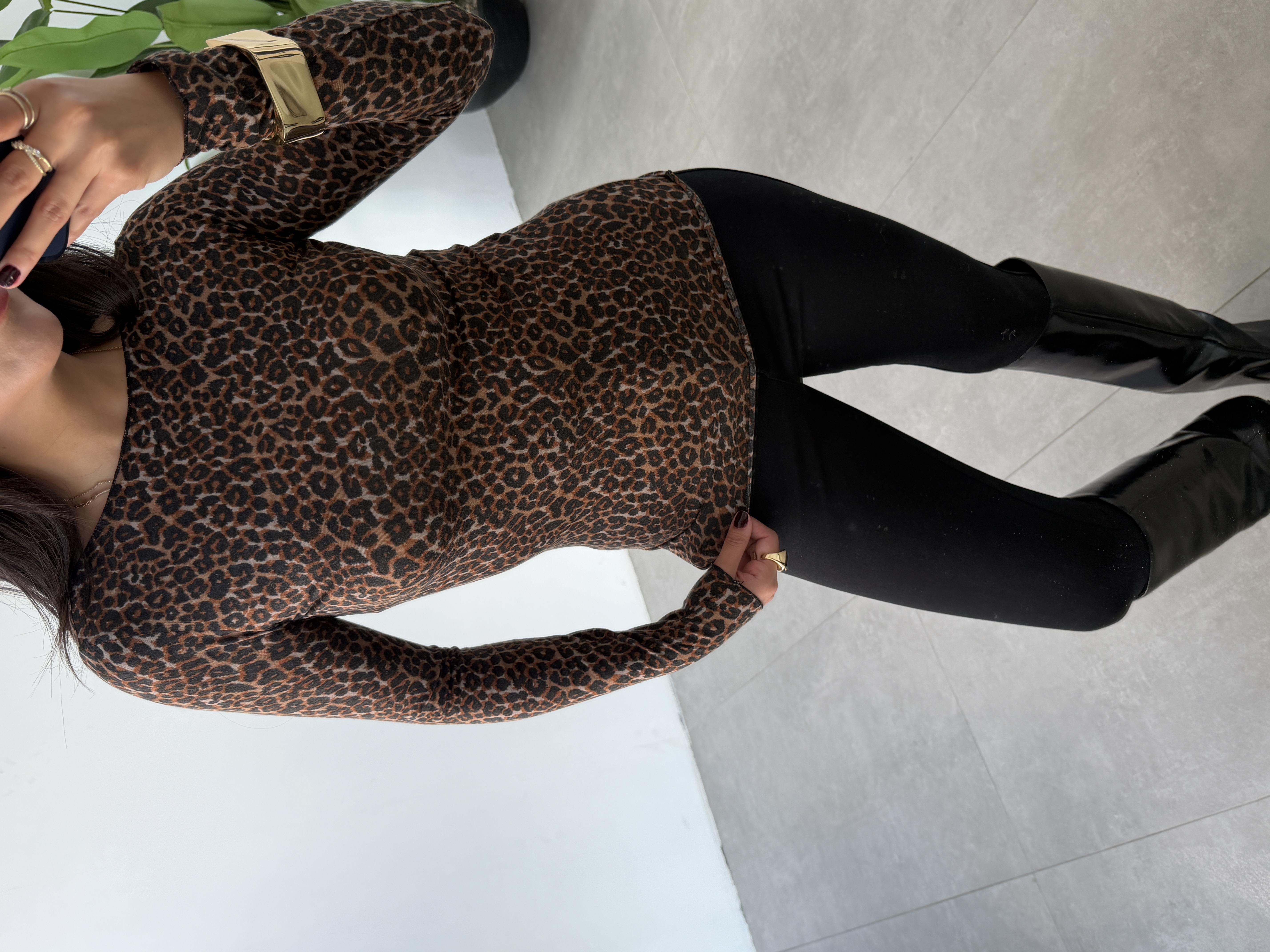 Leopar Desenli Kaşmir Bluz