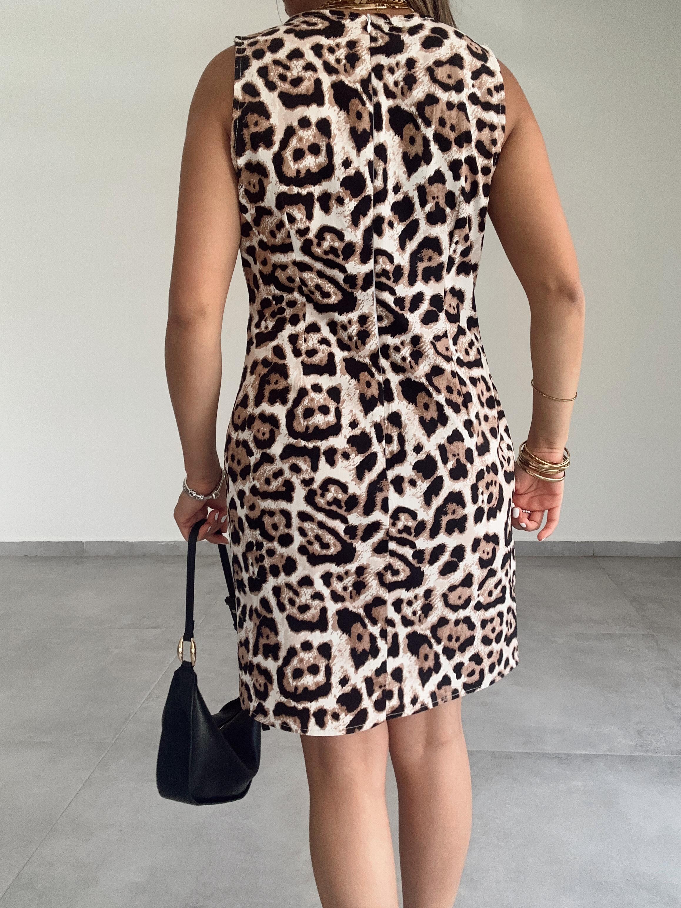 Leopar Desenli Mini Elbise