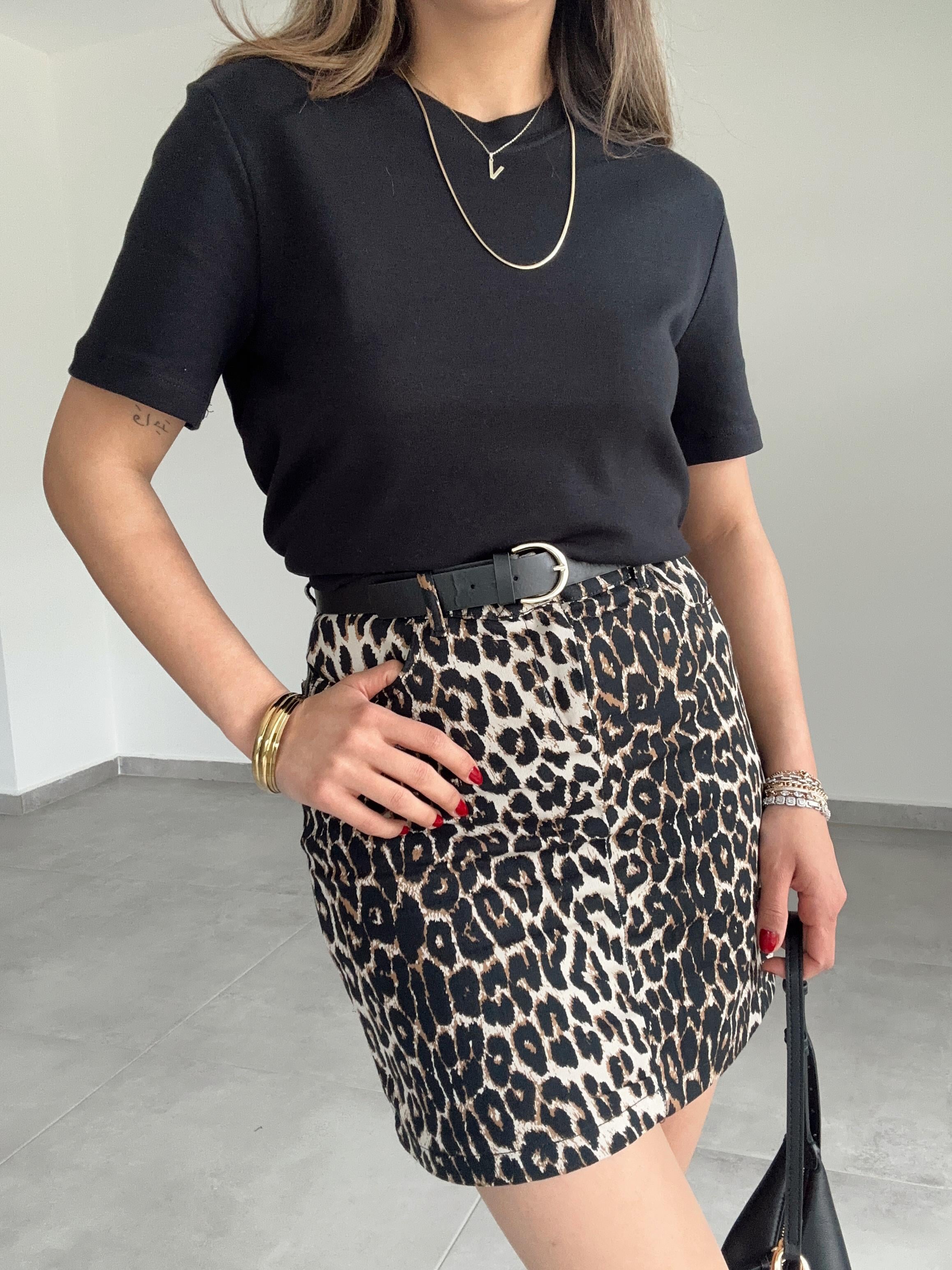 Leopar Desenli Mini Etek