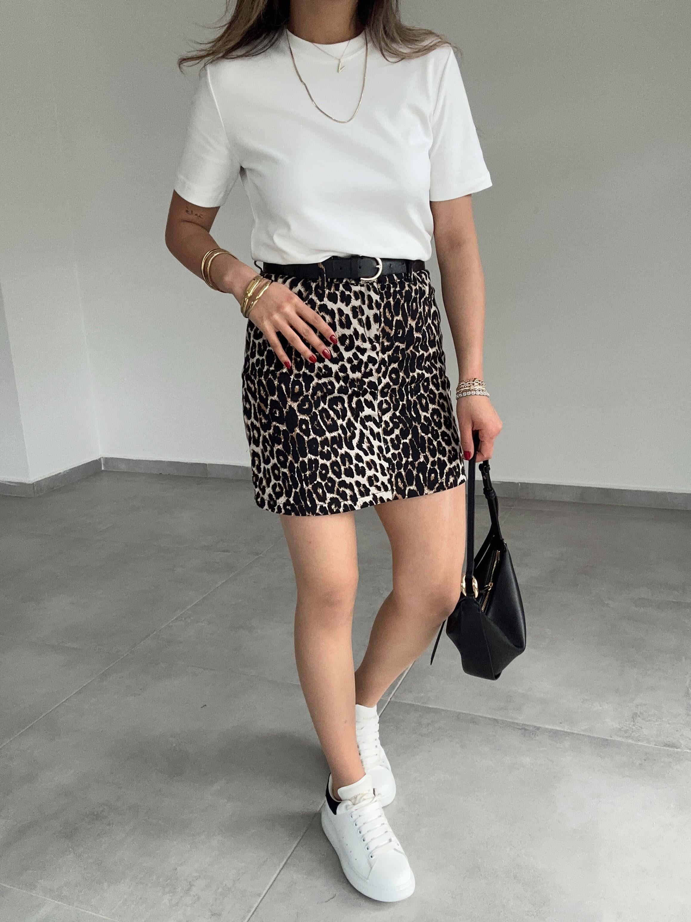 Leopar Desenli Mini Etek