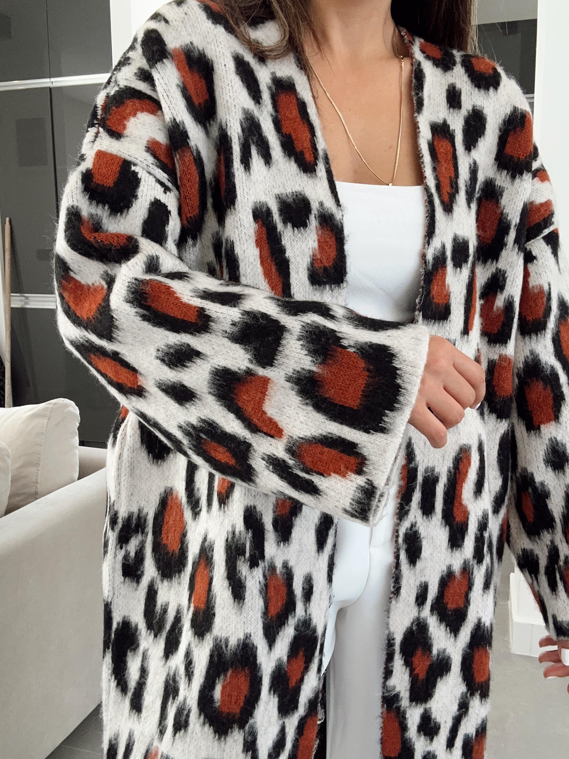 Leopar Desenli Uzun Hırka