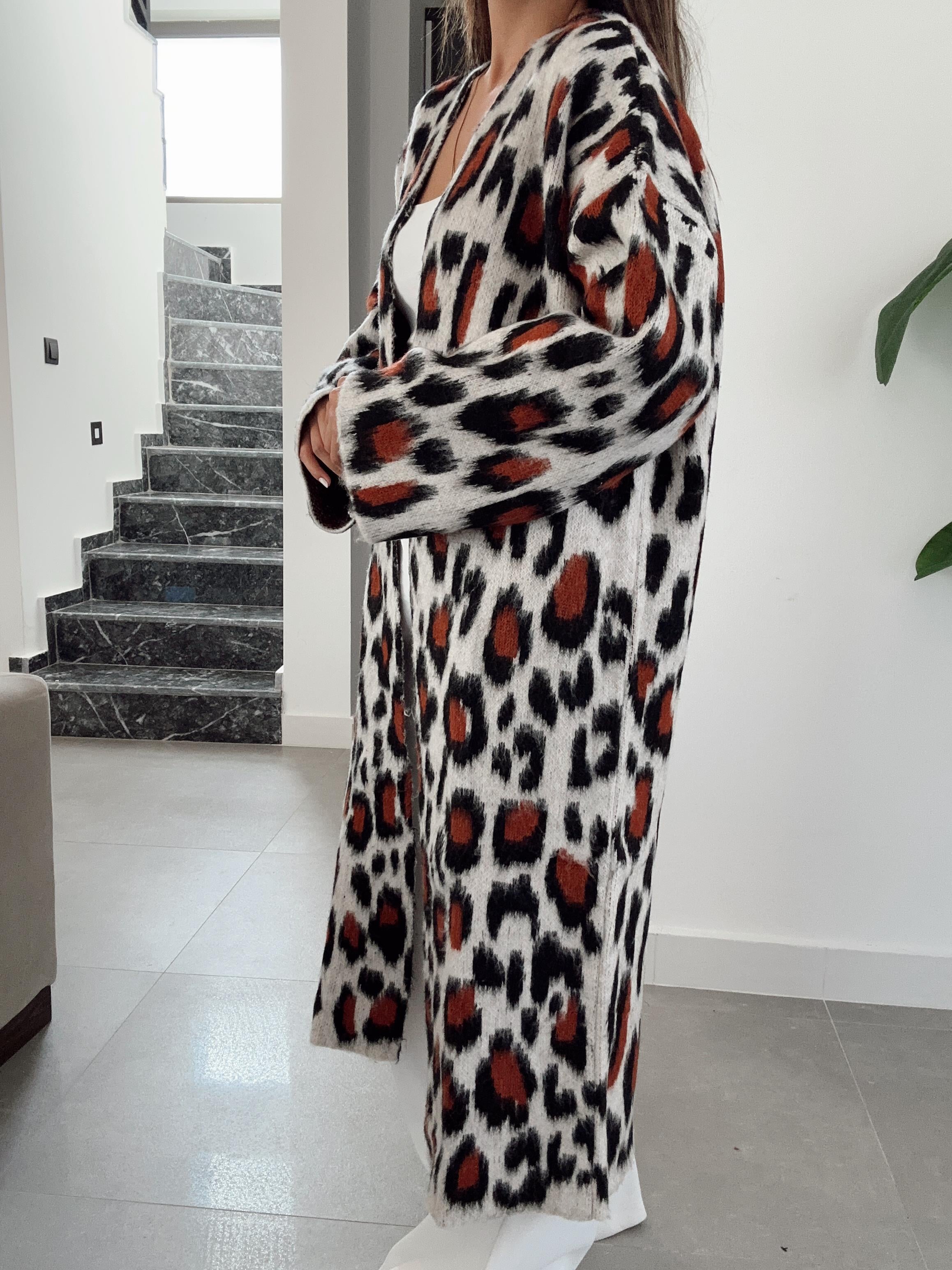 Leopar Desenli Uzun Hırka
