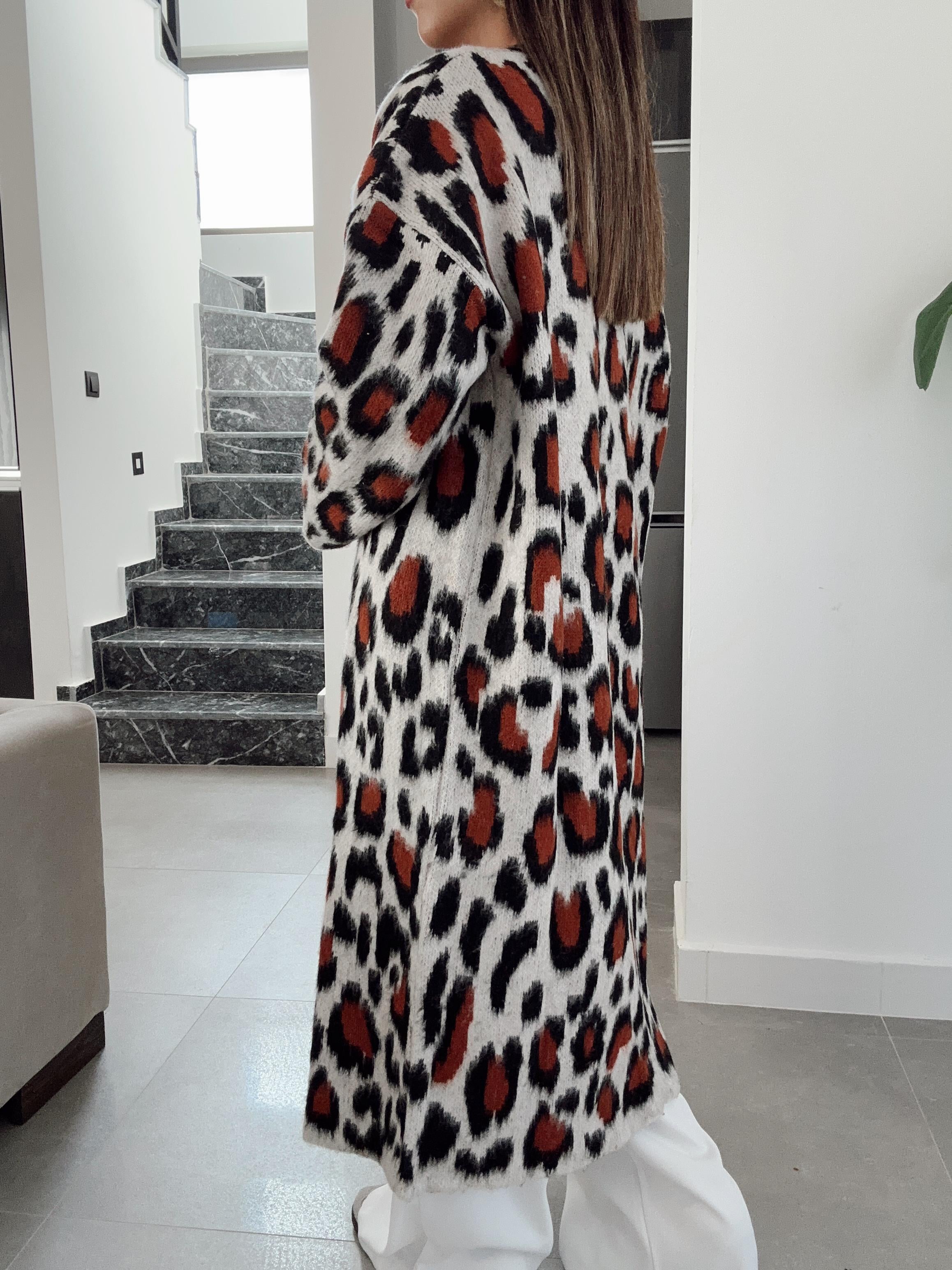 Leopar Desenli Uzun Hırka