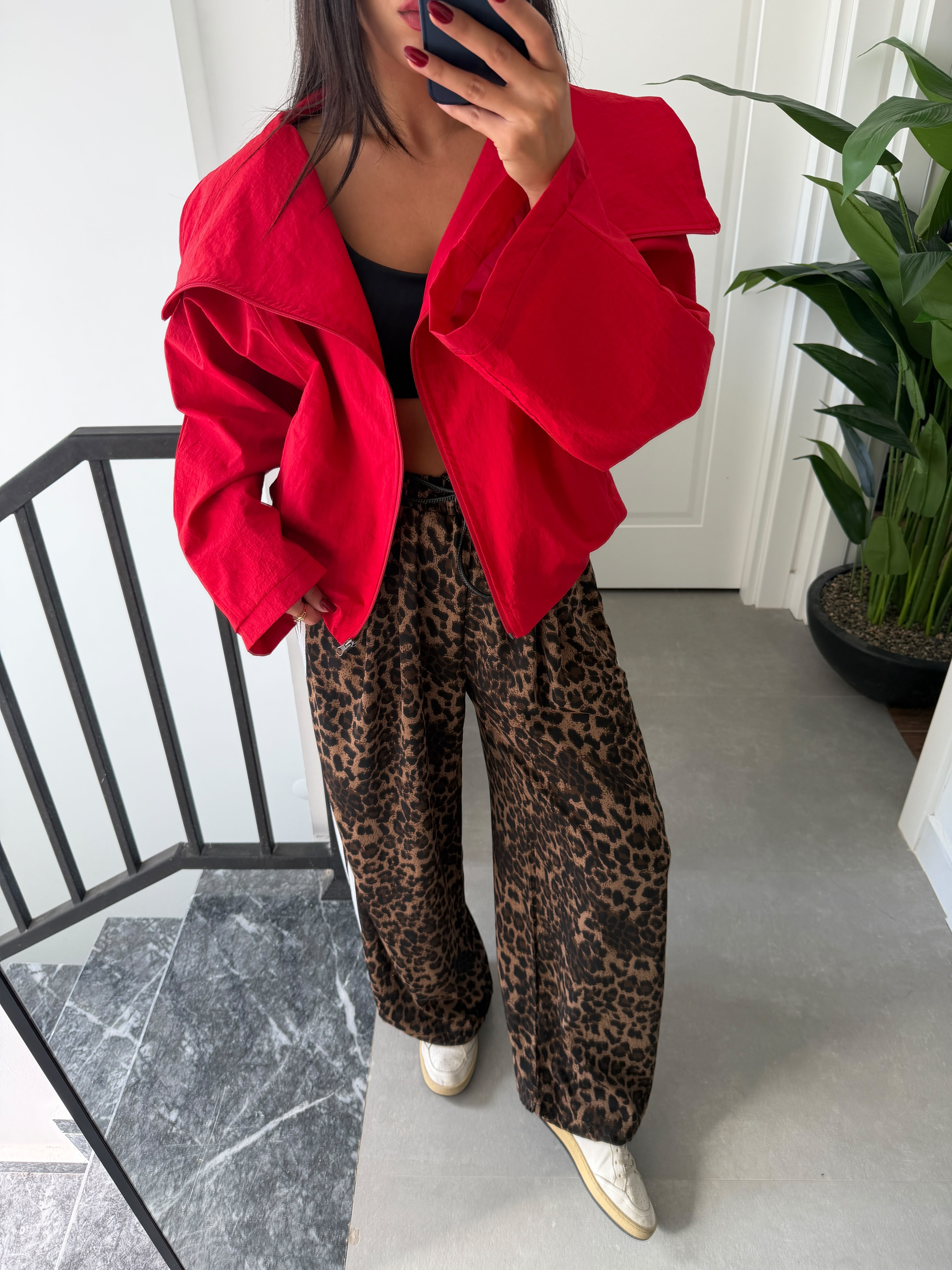 Leopar Paça Bağlamalı Pantolon