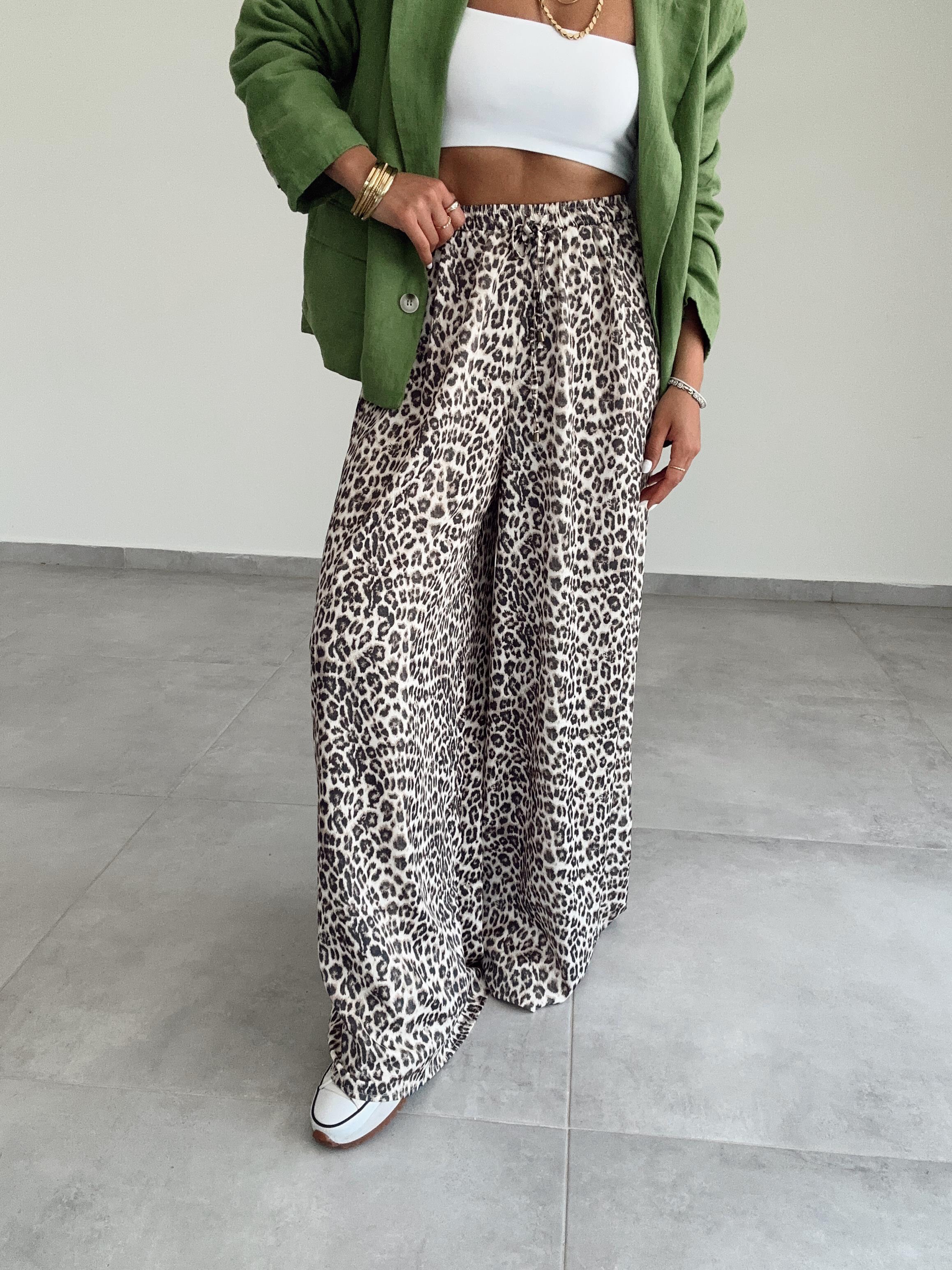 Leopar Saten Pantolon
