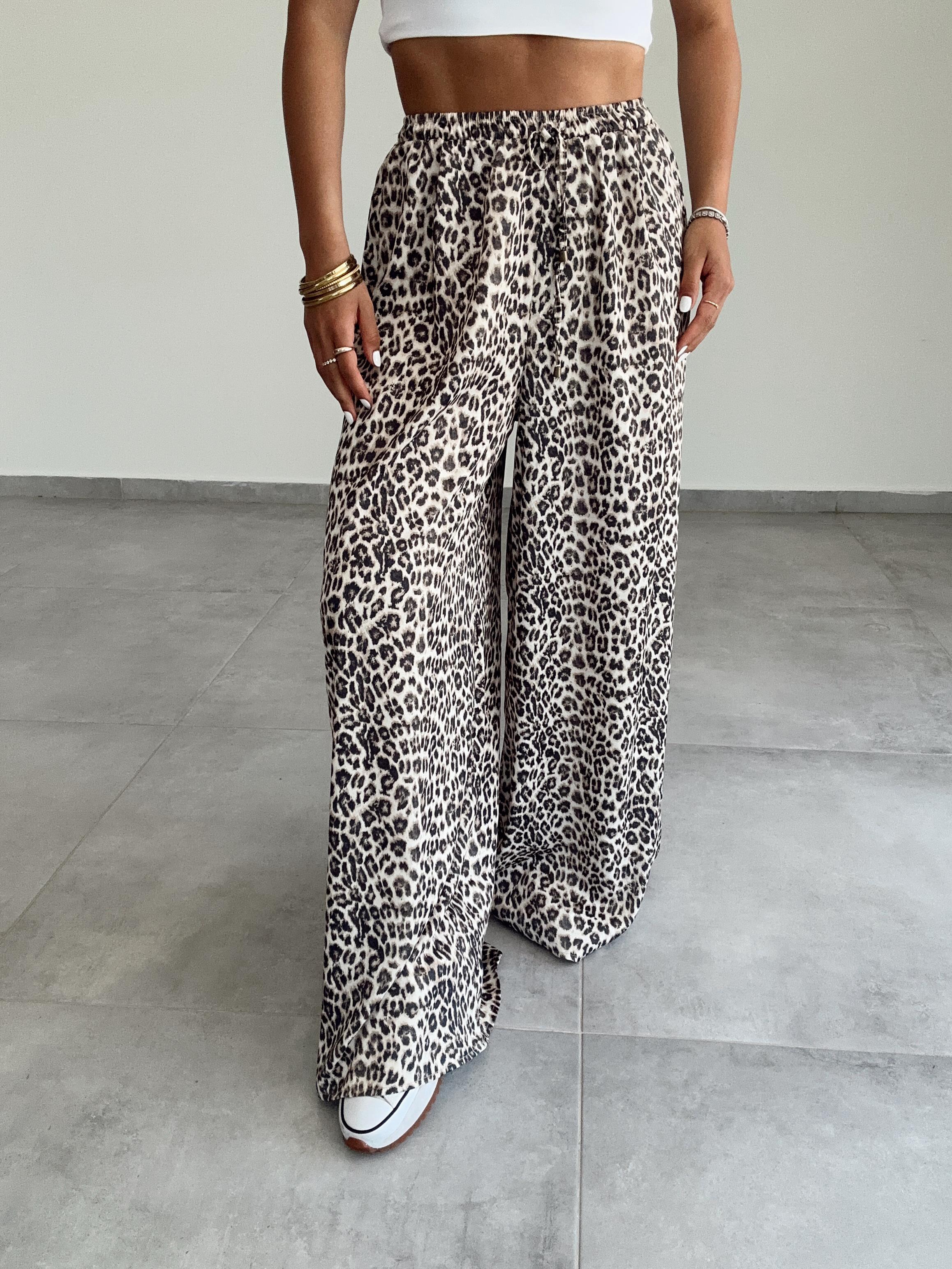 Leopar Saten Pantolon