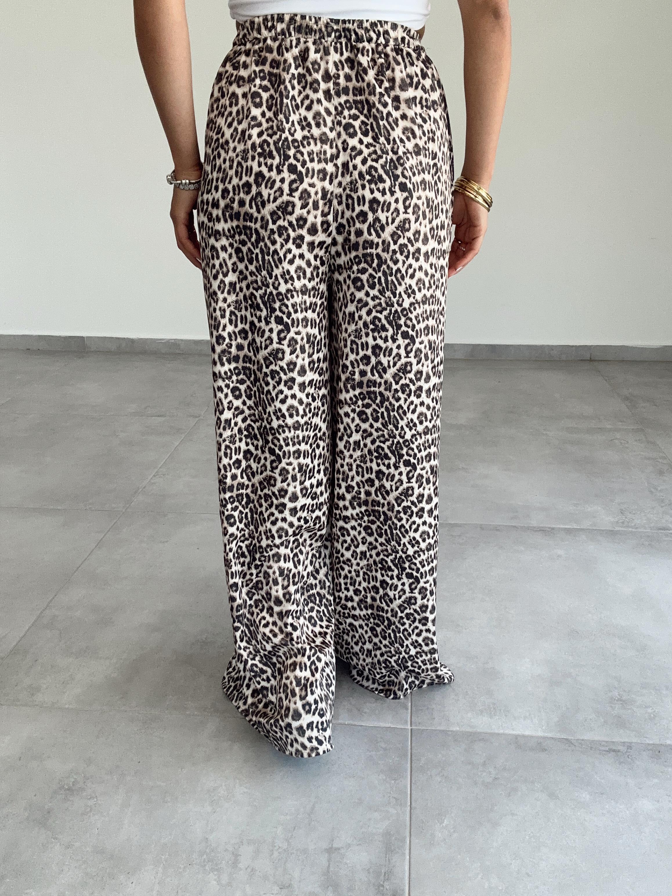 Leopar Saten Pantolon