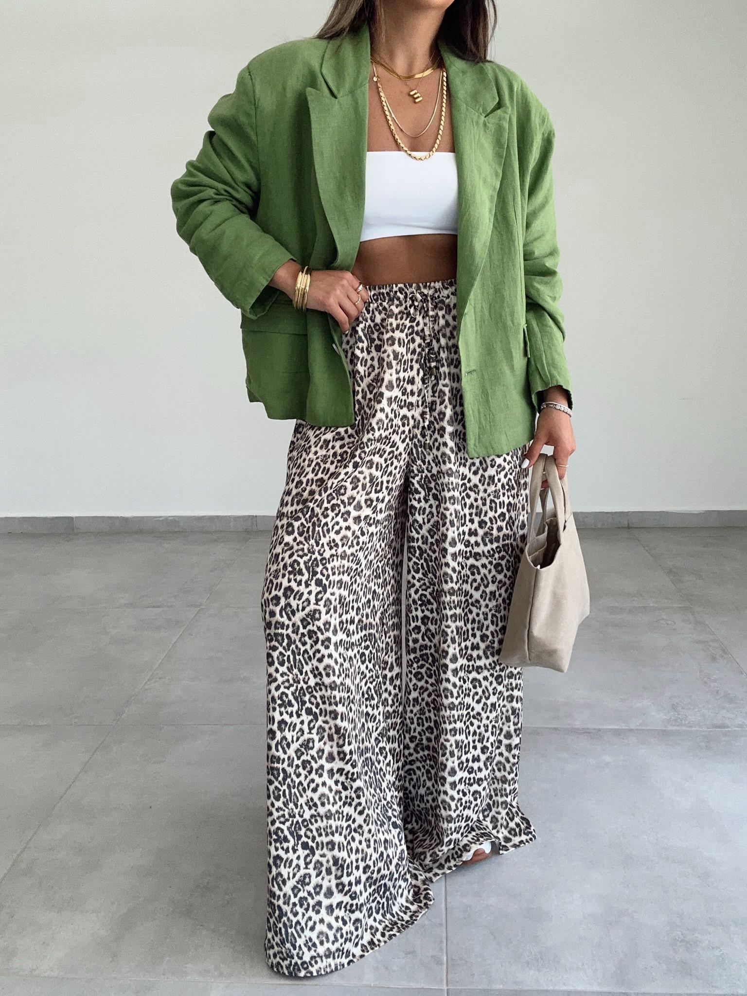 Leopar Saten Pantolon