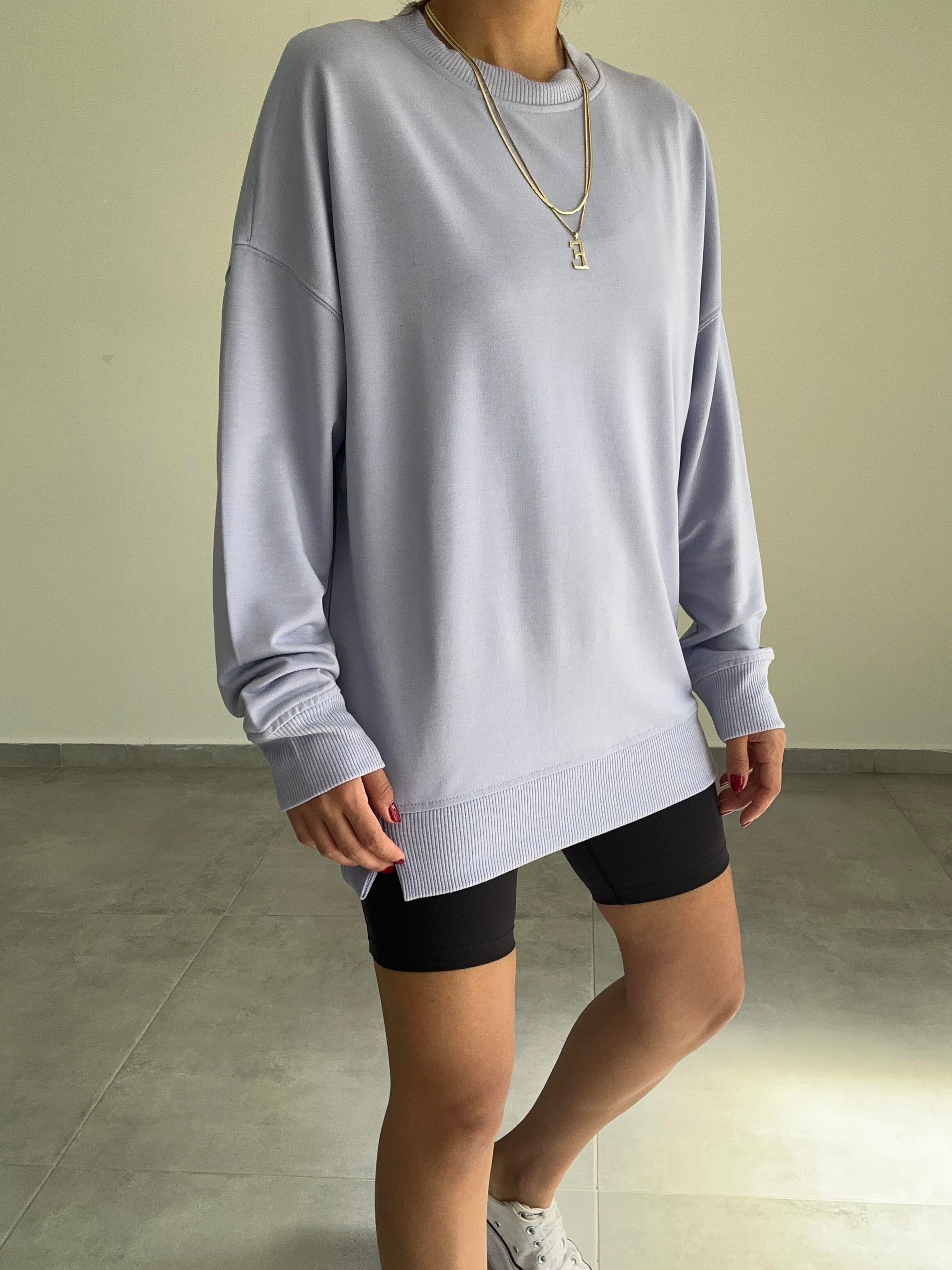 Lila Rezerve Yanları Yırtmaç Detaylı Sweat