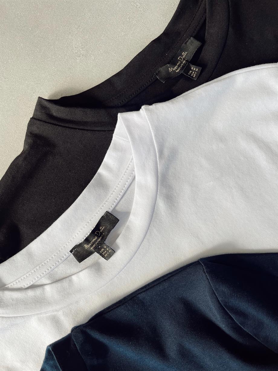 M-D Beyaz Bisiklet Yaka Basic Tshirt