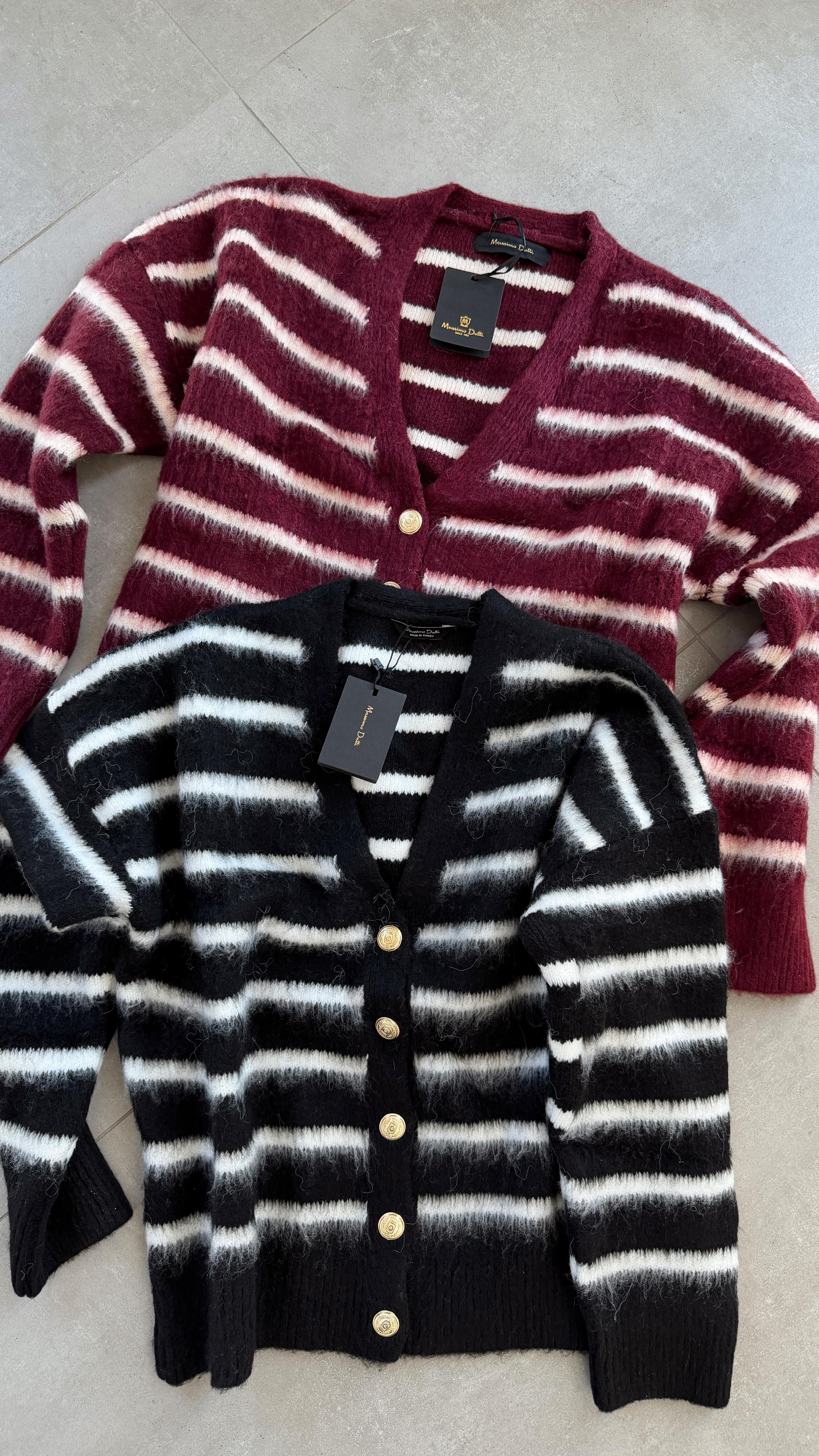 M-D Bordo-Beyaz Çizgili Triko Hırka