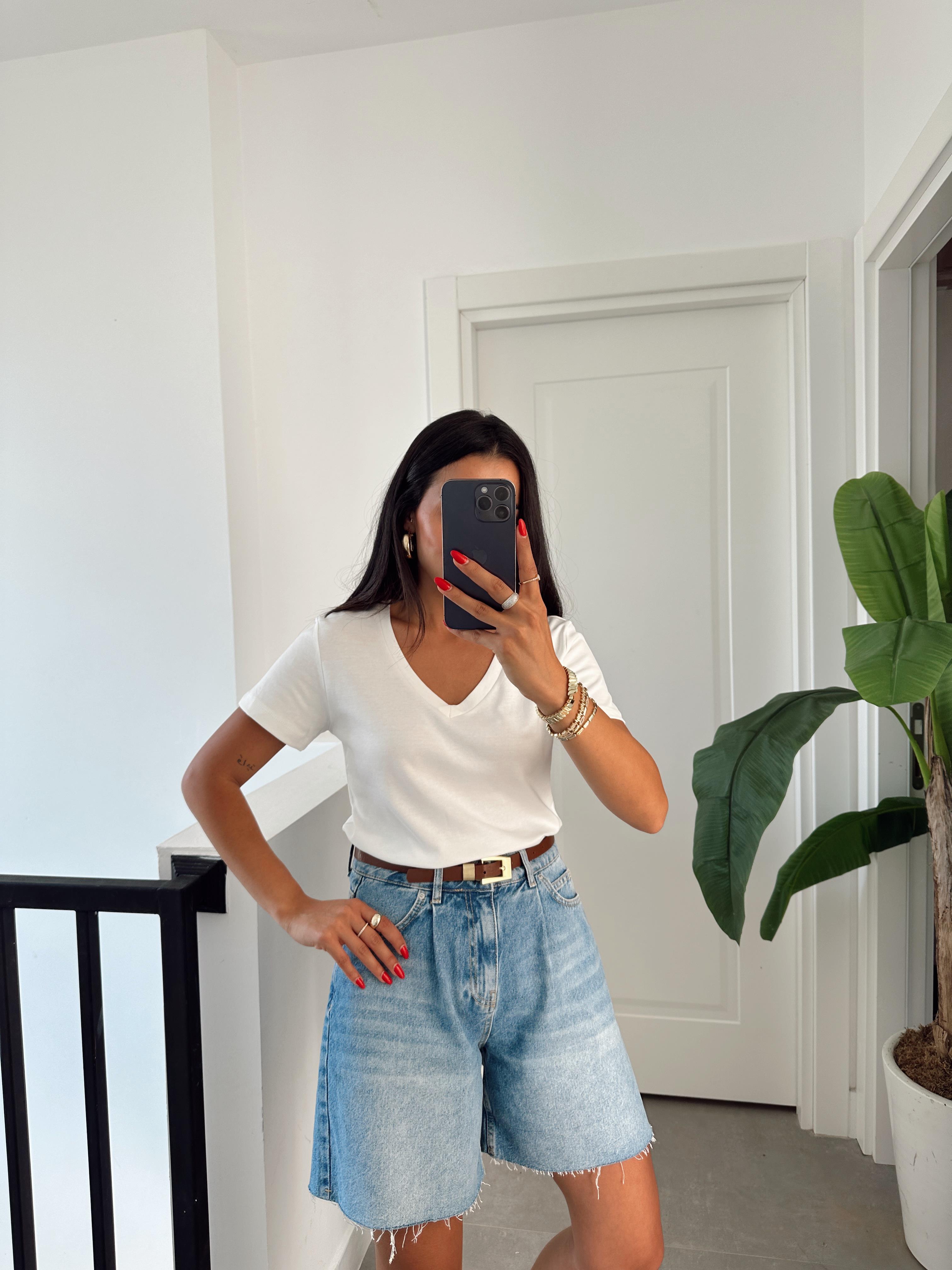 M-D Ekru V Yaka Basic Tshirt