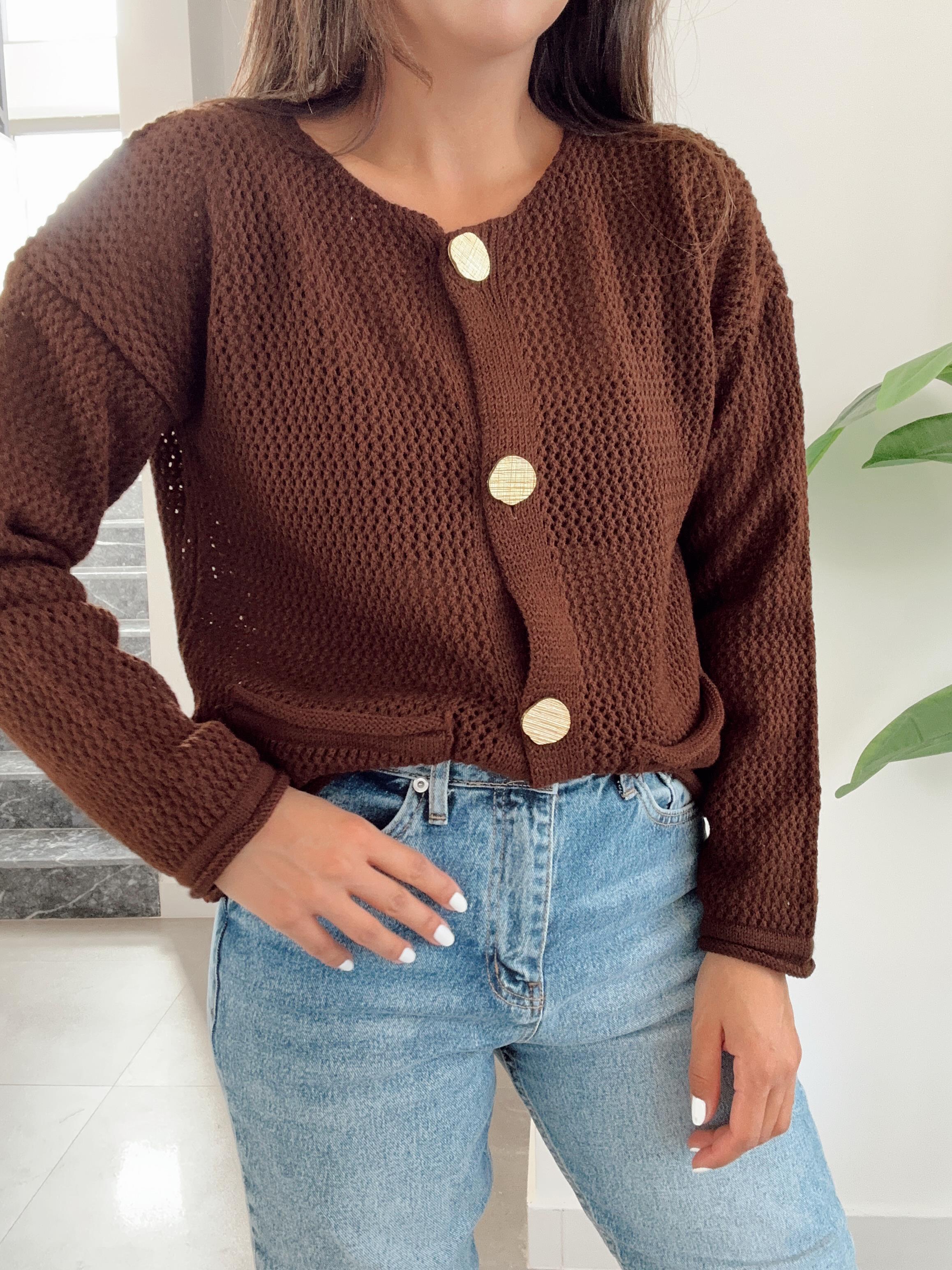 M-D Kahve Gold Düğmeli Hırka