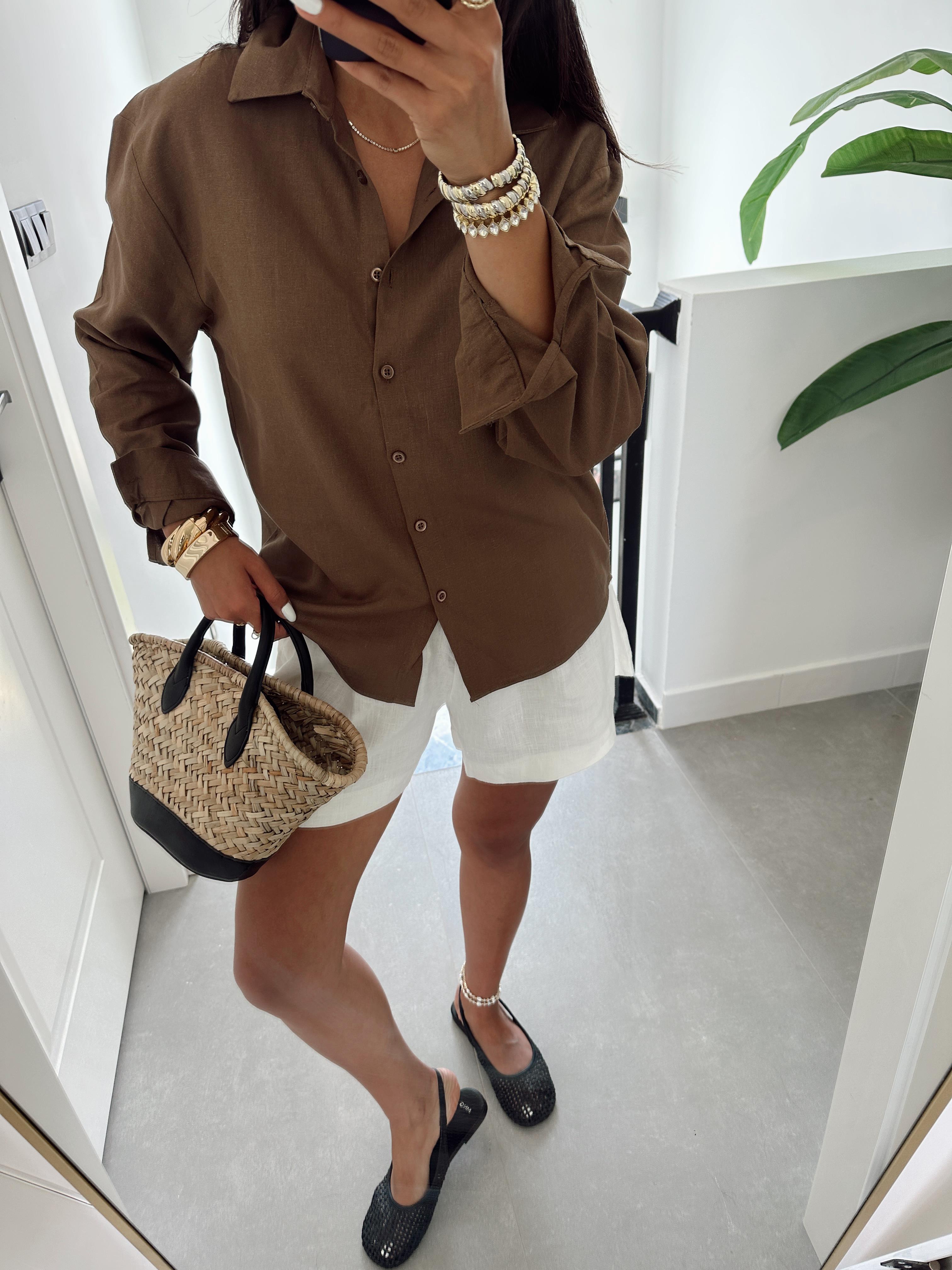 M-D Kahve Keten Gömlek