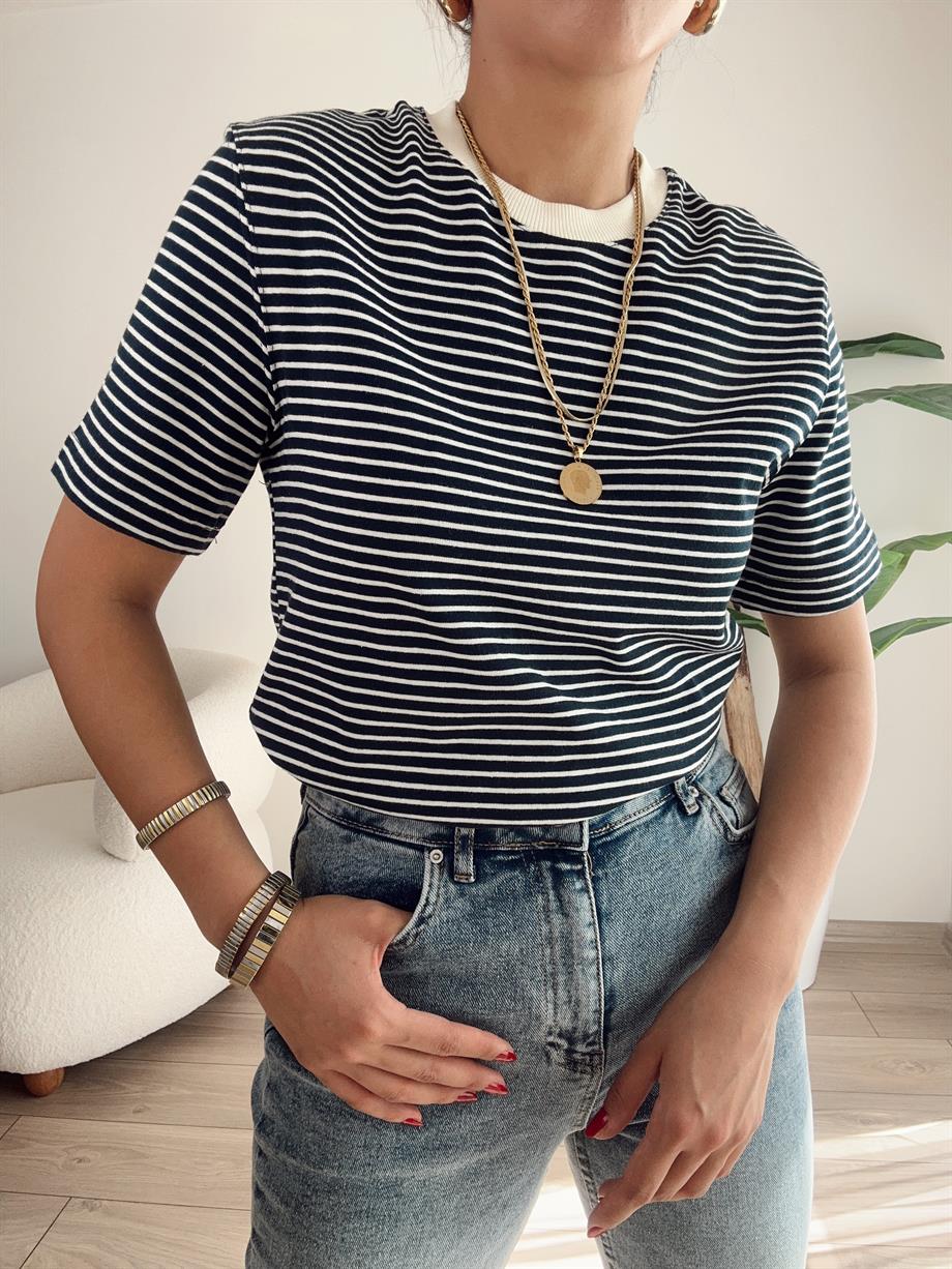 M-D Lacivert-Beyaz Çizgili Basic