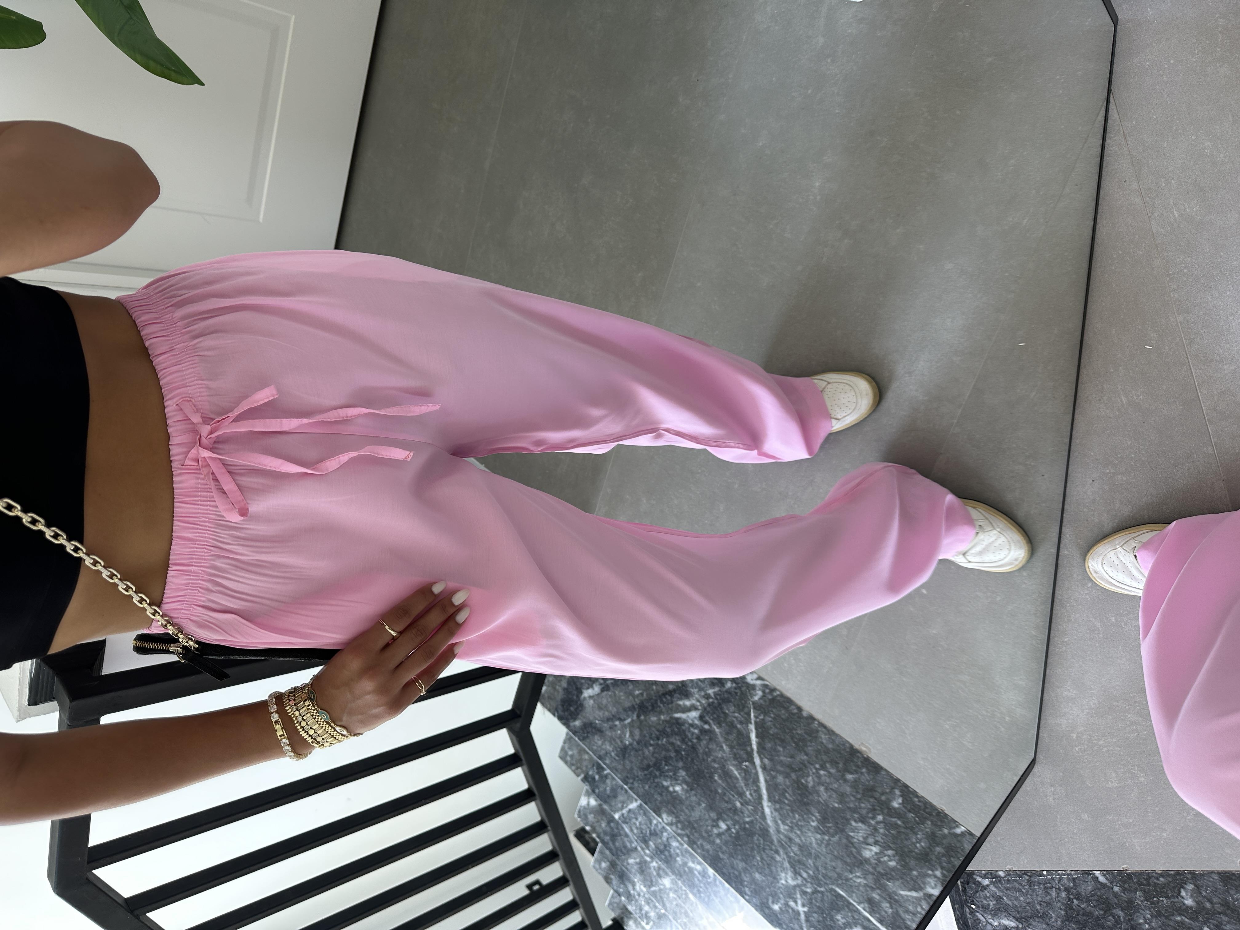 M-D Pembe Tensel İnce Kemerli Pantolon