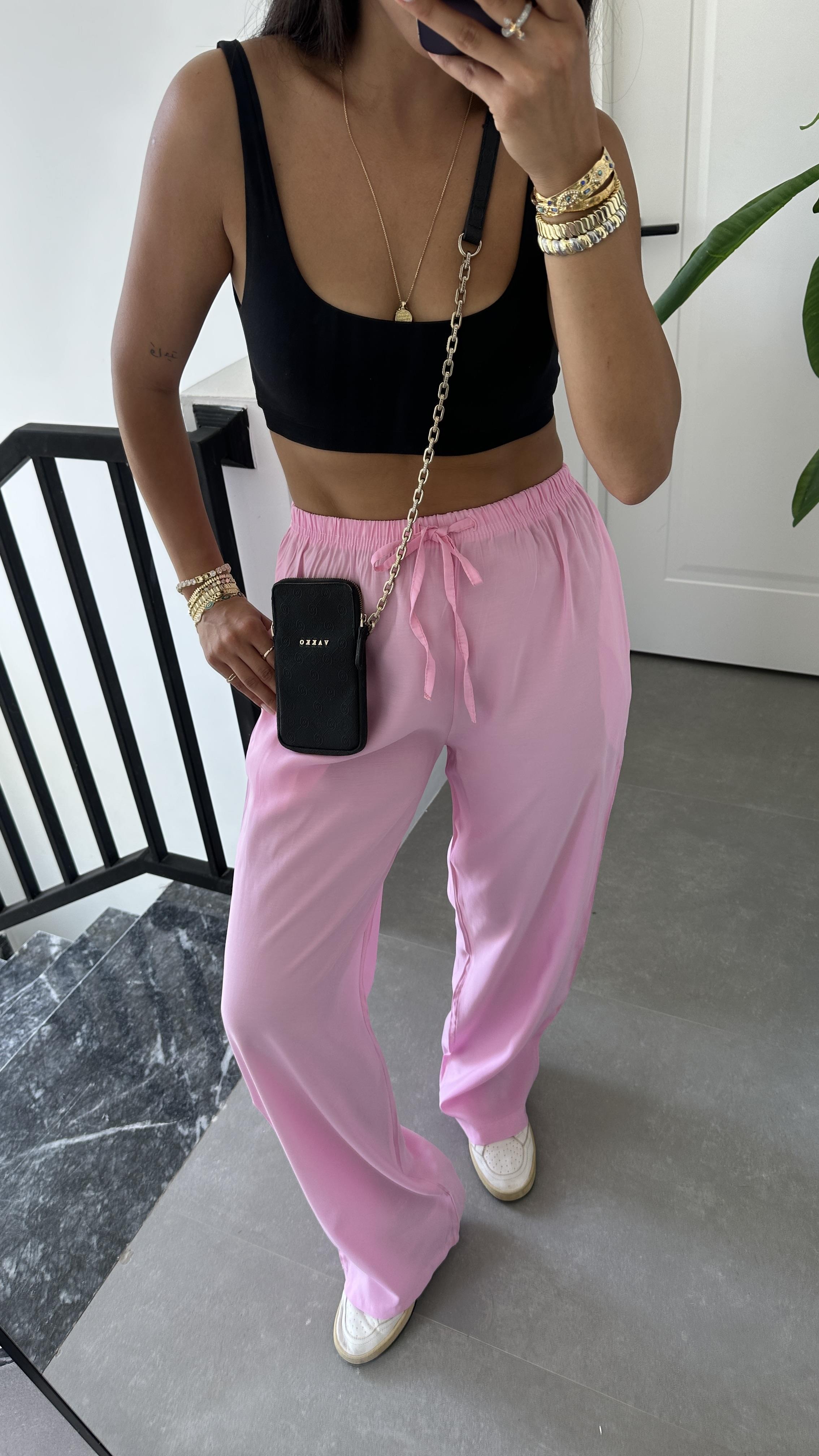 M-D Pembe Tensel İnce Kemerli Pantolon