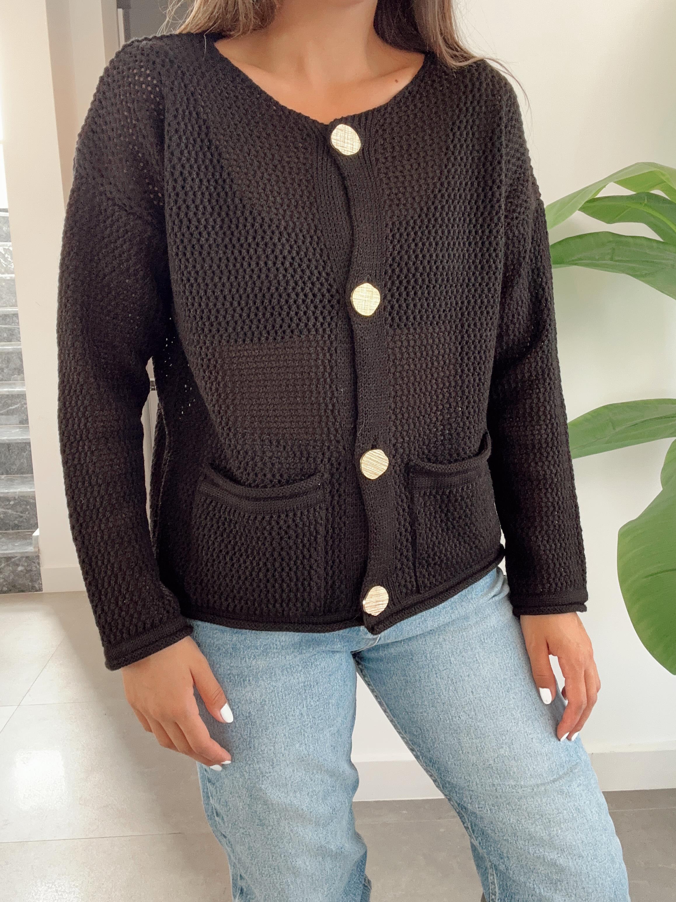 M-D Siyah Gold Düğmeli Hırka