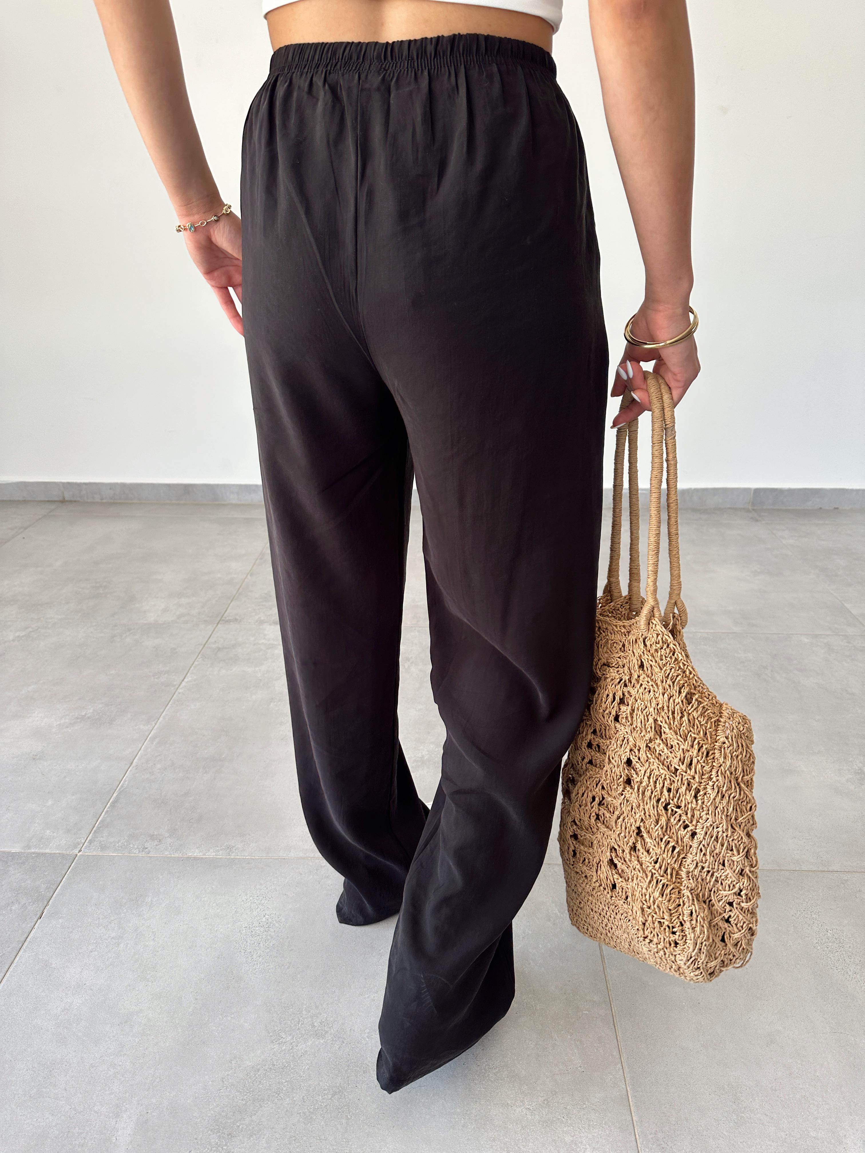 M-D Siyah Tensel İnce Kemerli Pantolon