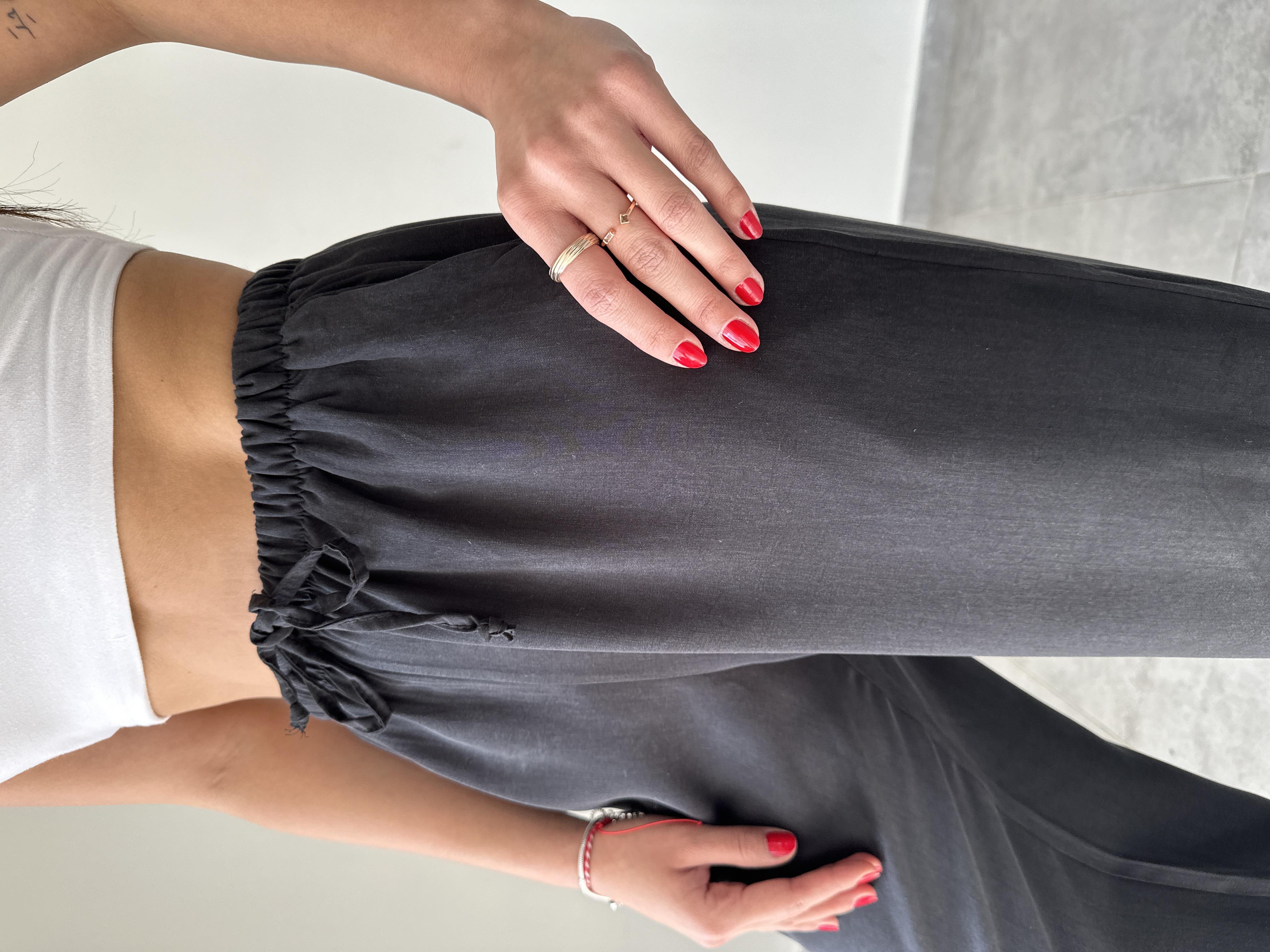 M-D Siyah Tensel Kumaş Beli Lastikli Palazzo