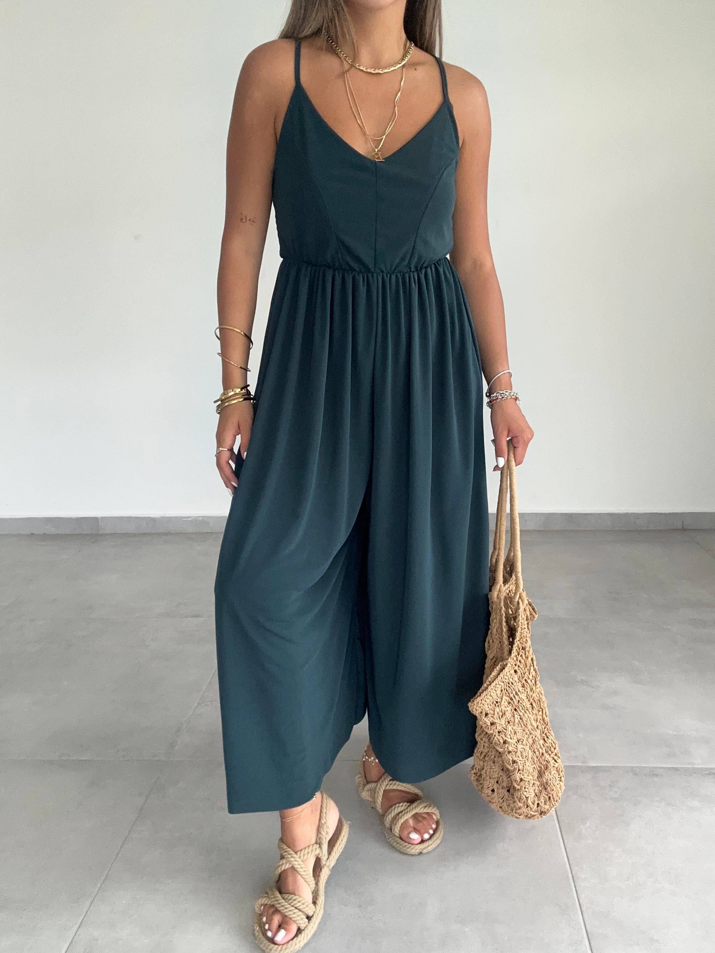 Maria Petrol Çapraz Askılı Tulum