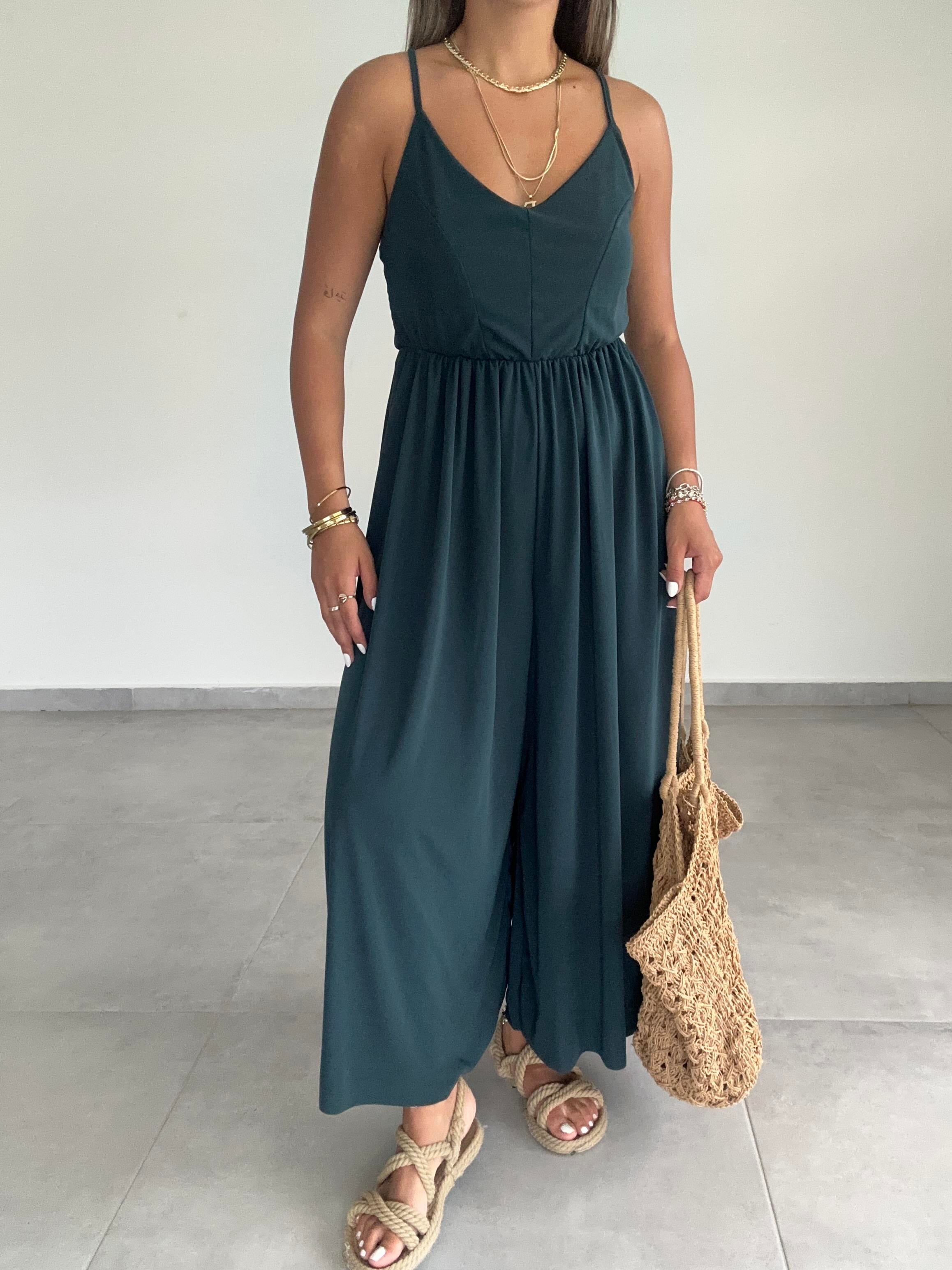 Maria Petrol Çapraz Askılı Tulum