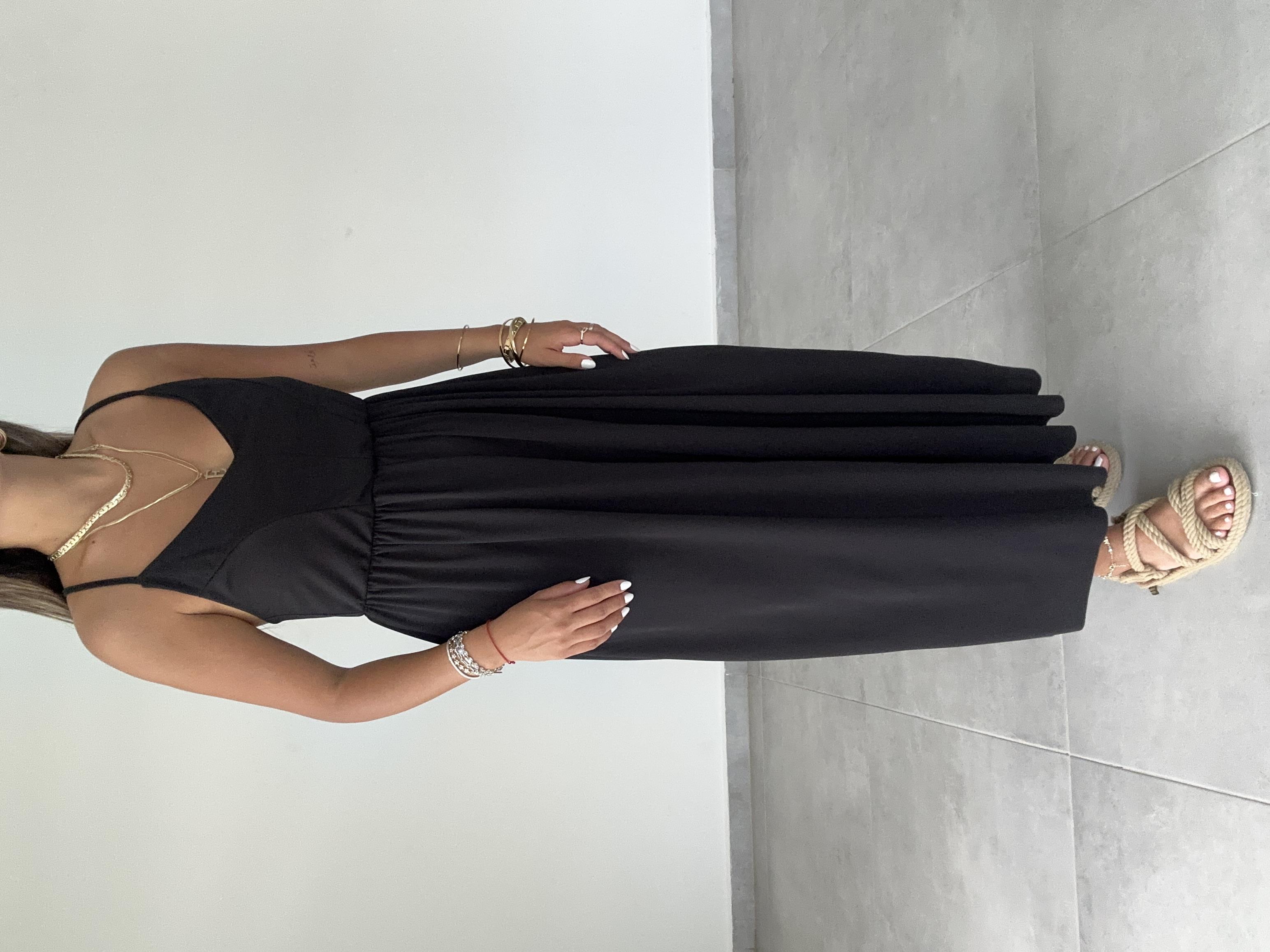 Maria Siyah Çapraz Askılı Tulum