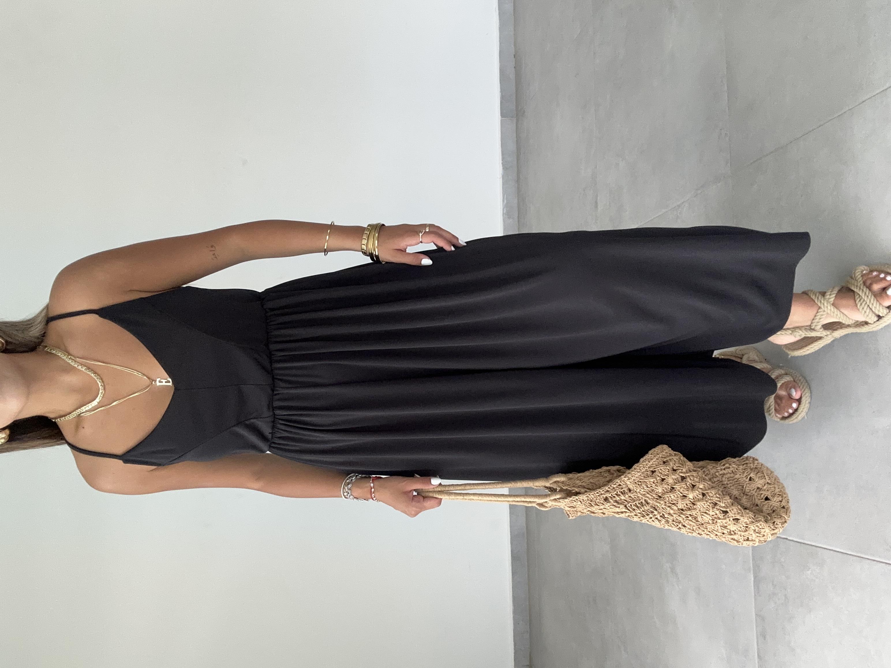 Maria Siyah Çapraz Askılı Tulum