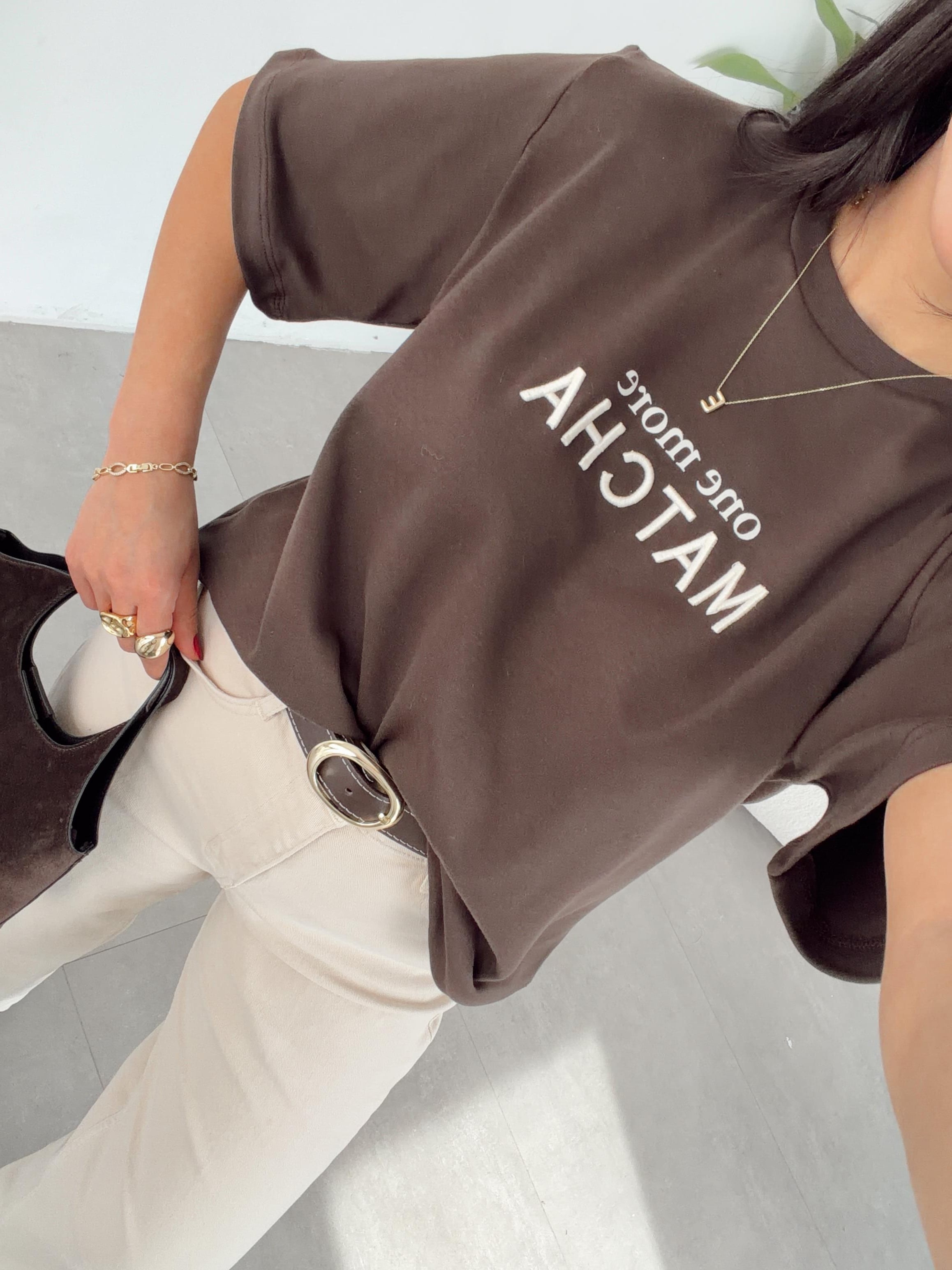 Matcha Kahve Nakışlı Tshirt