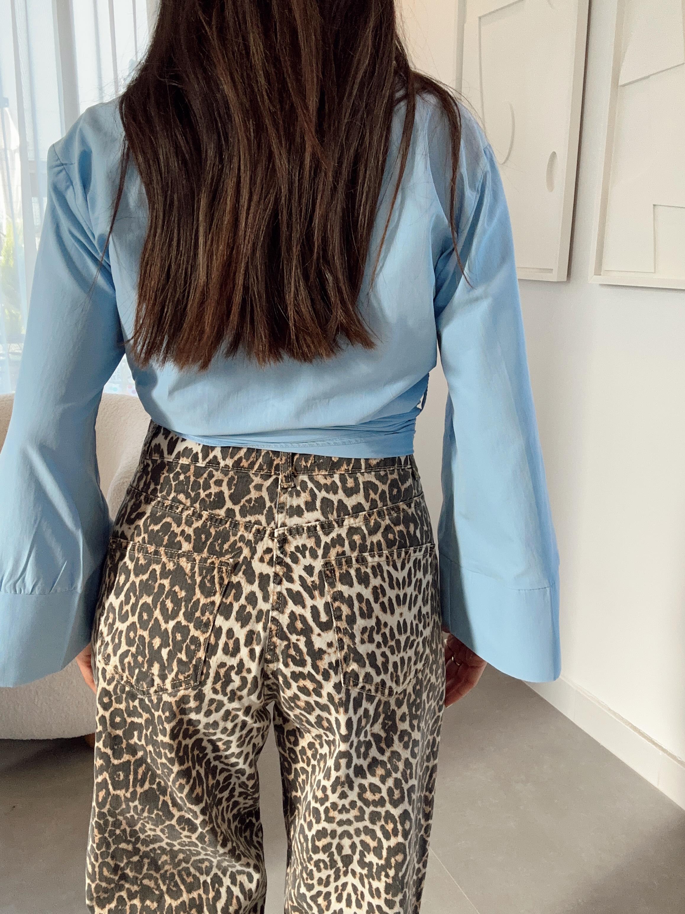 Mavi Bağlamalı Crop Gömlek