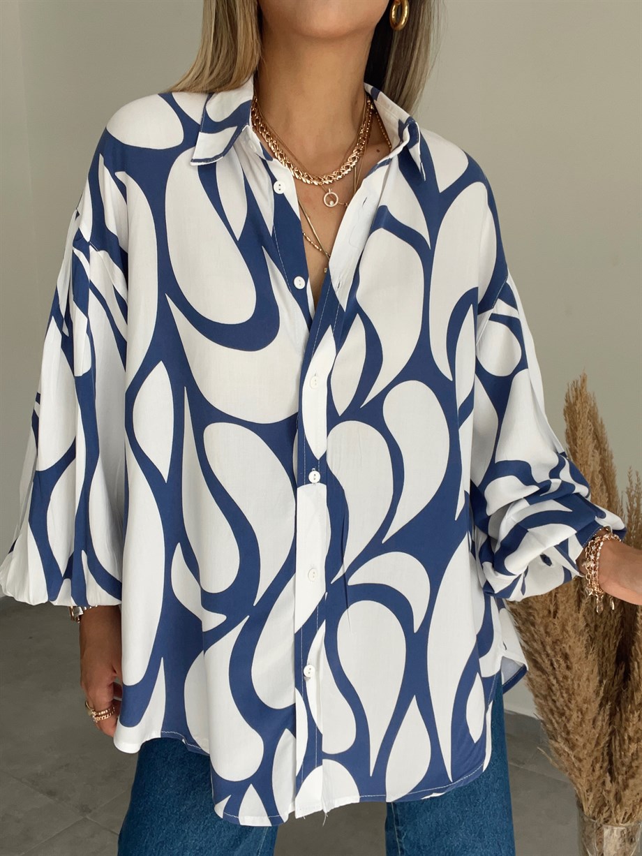 Mavi Desenli Salaş Gömlek