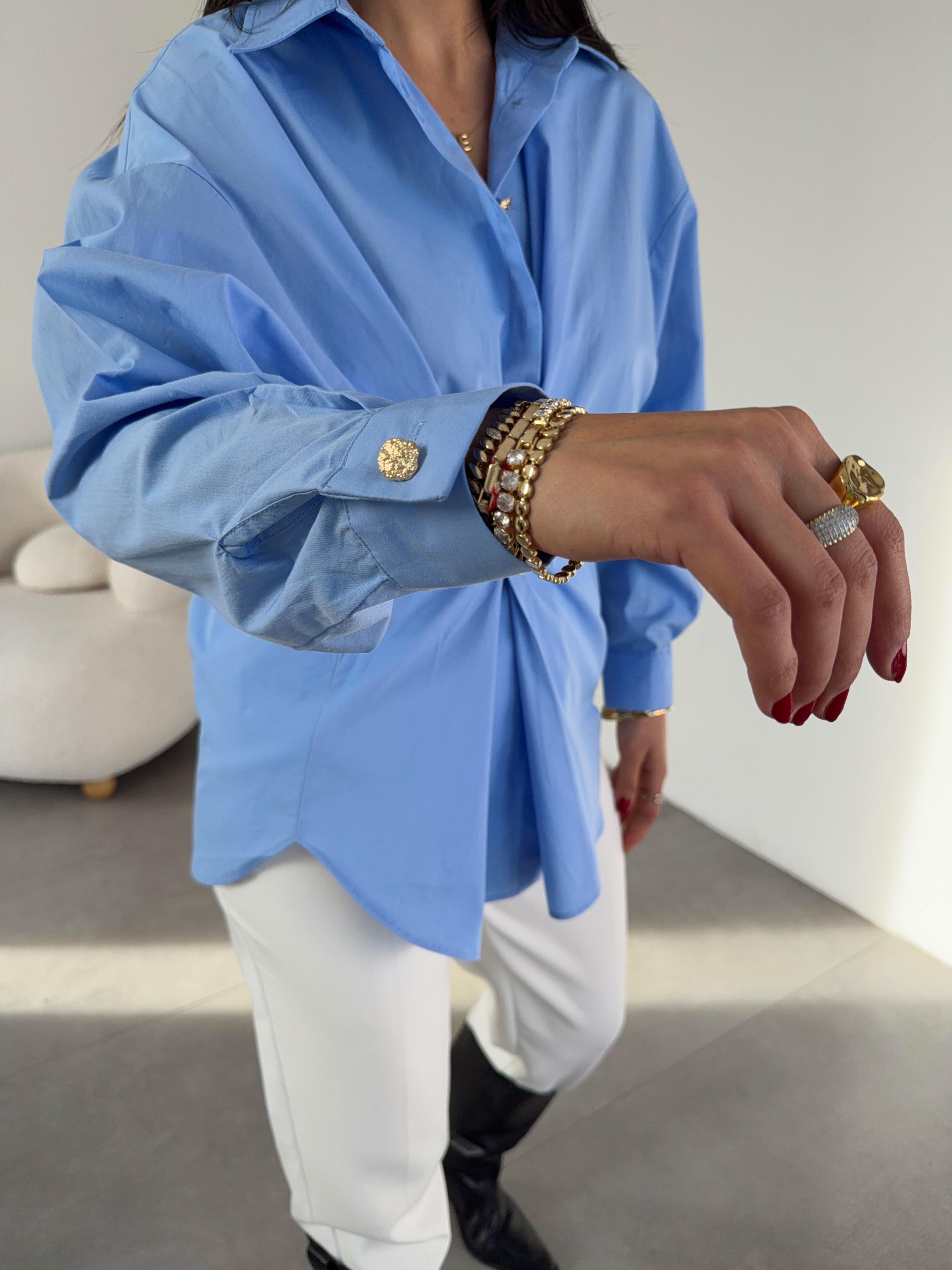 Mavi Gold Tokalı Poplin Gömlek