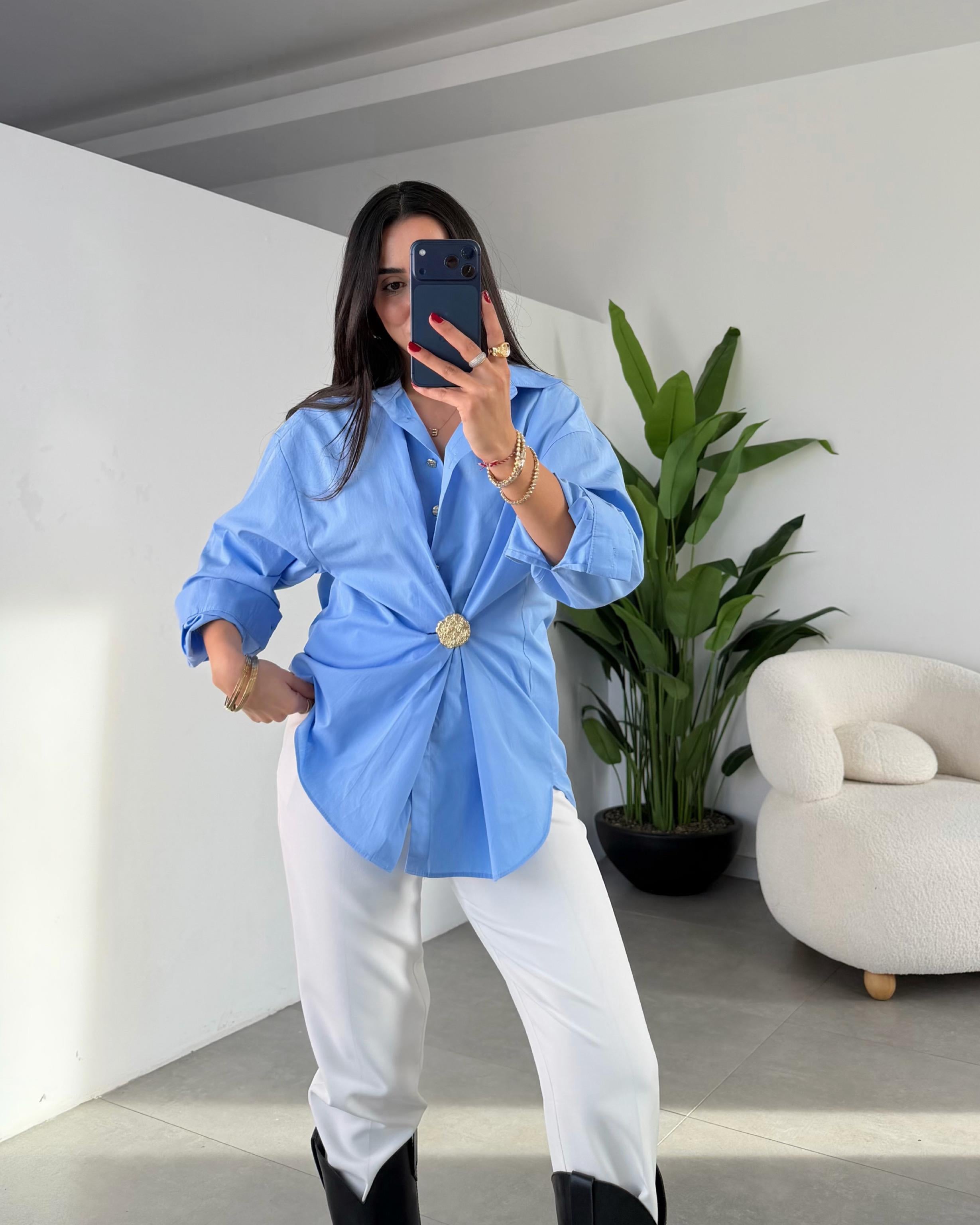 Mavi Gold Tokalı Poplin Gömlek