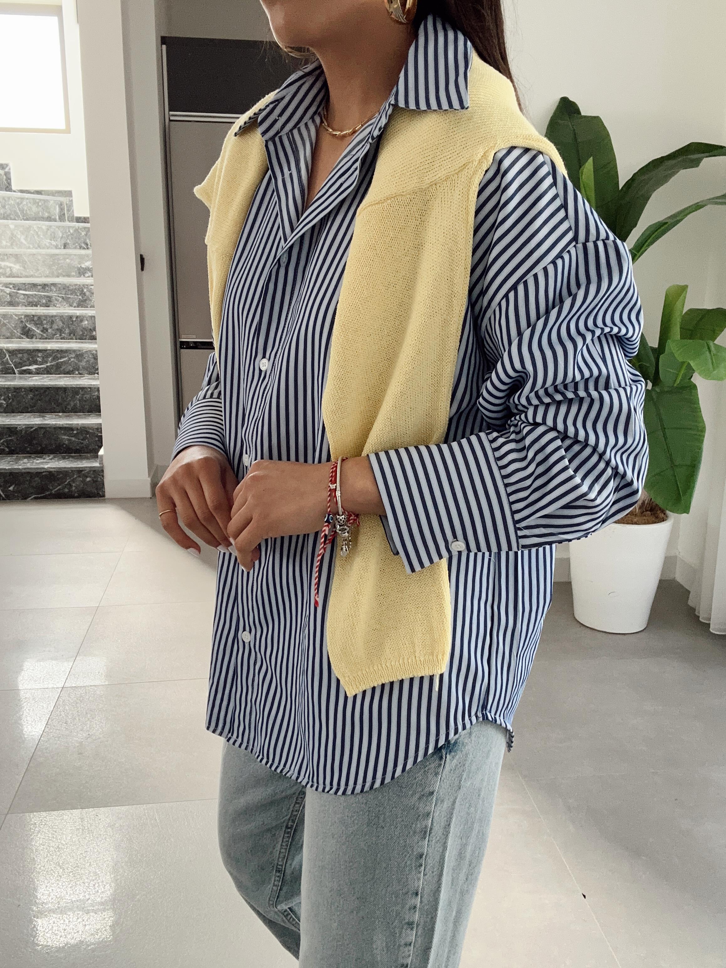 Mavi Lacivert Çizgili Gömlek