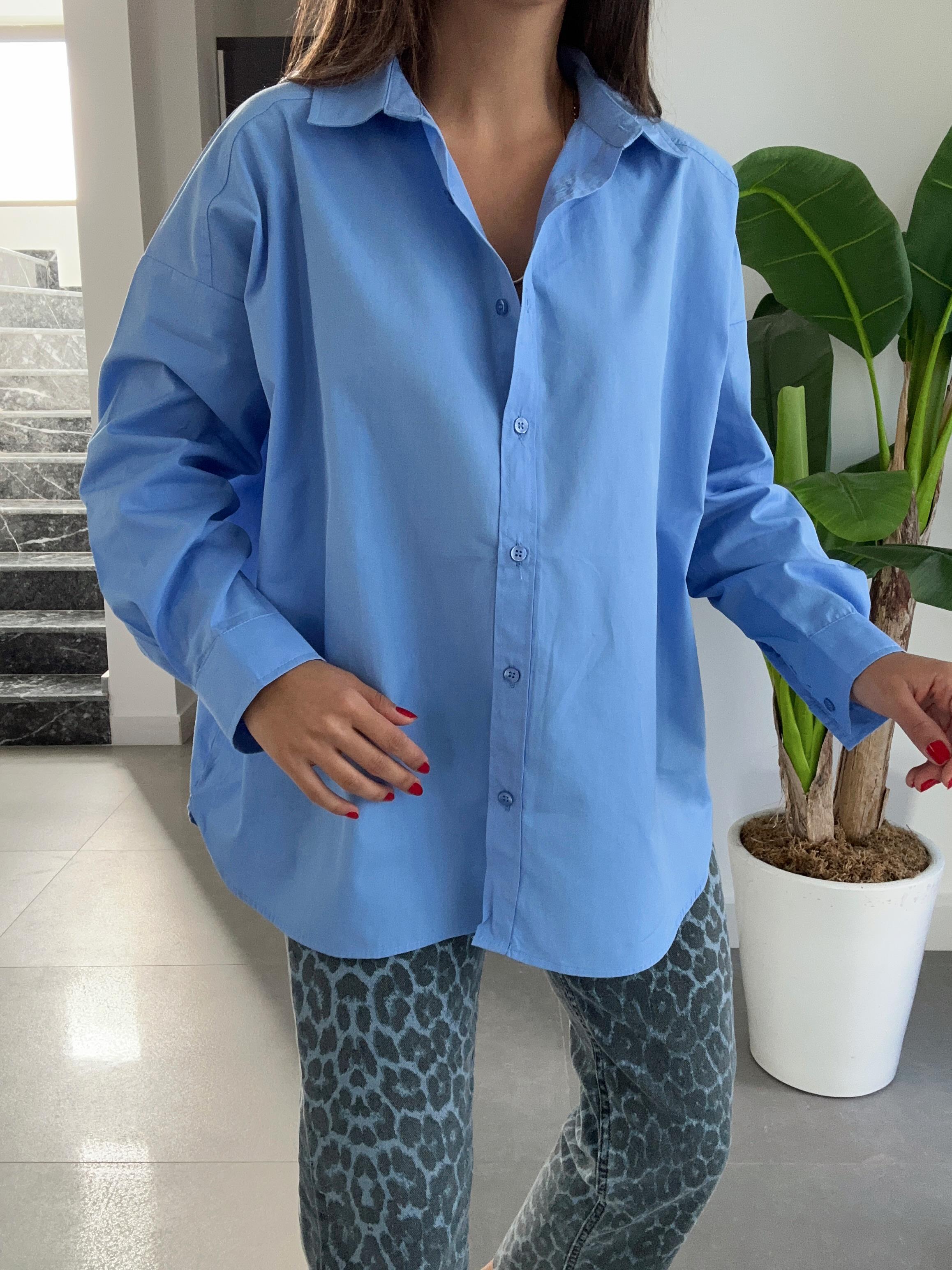 Mavi Oversize Poplin Gömlek