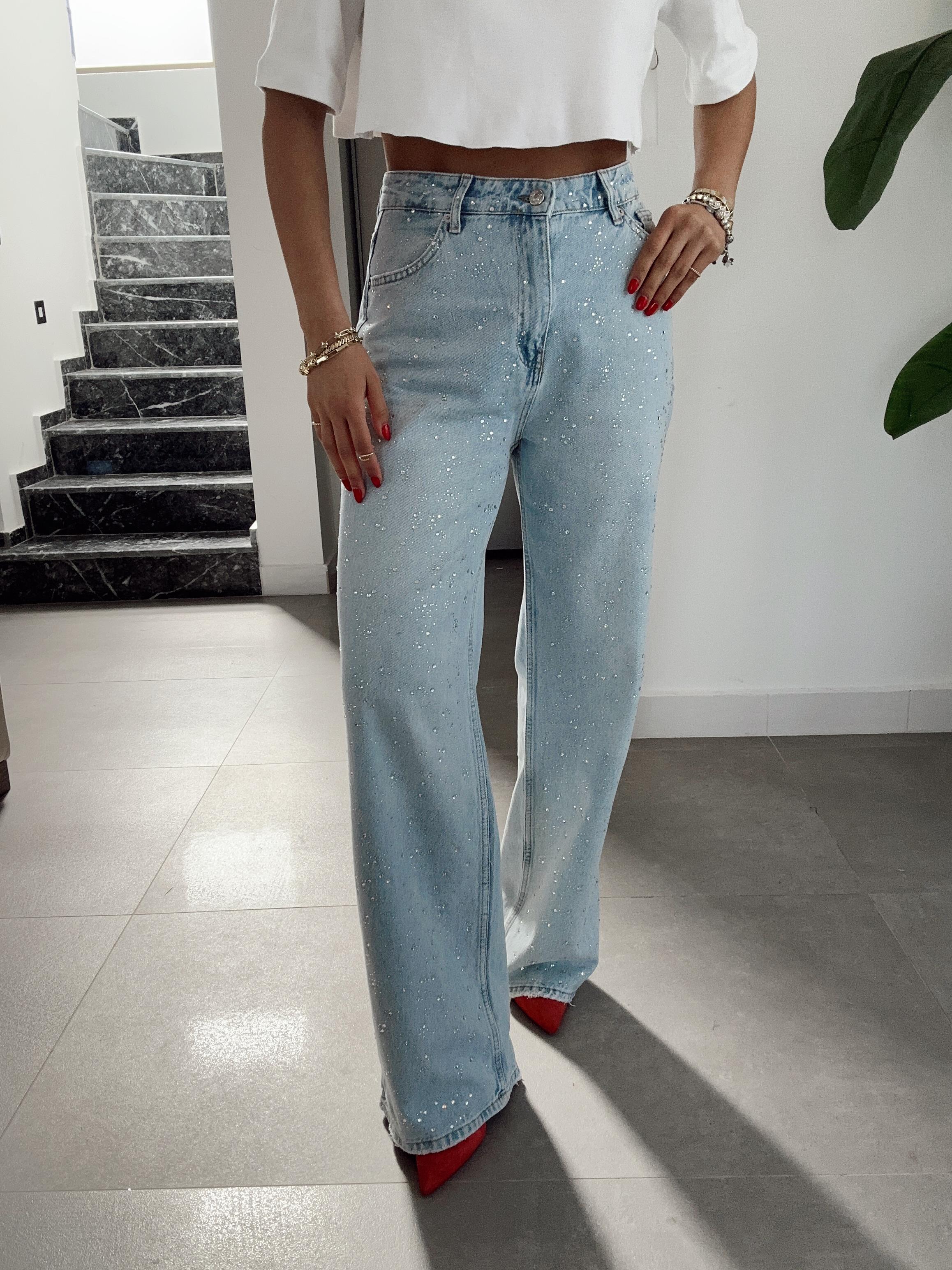 Mavi Taşlı Denim Pantolon