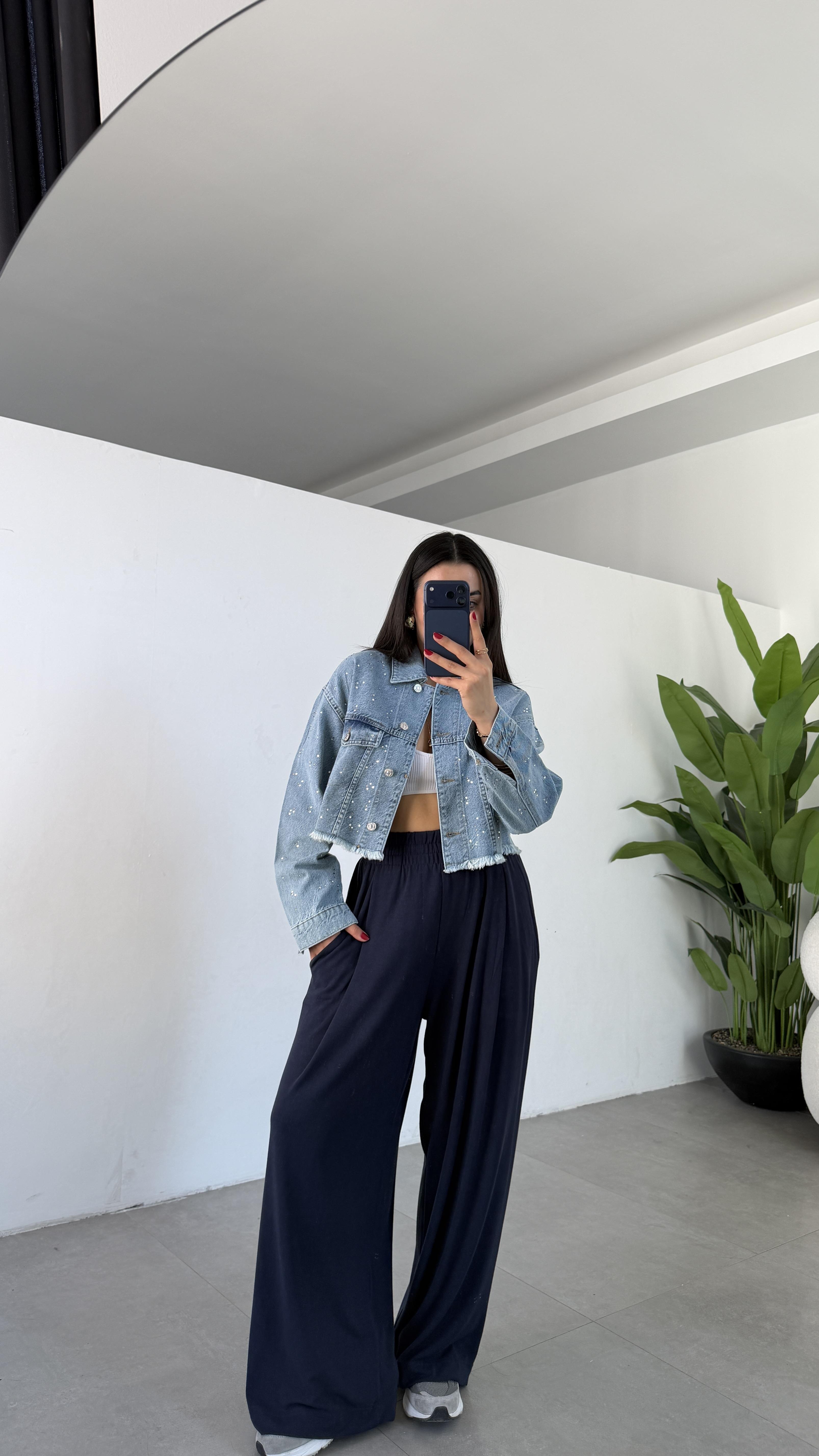 Mavi Taşlı Kot Ceket