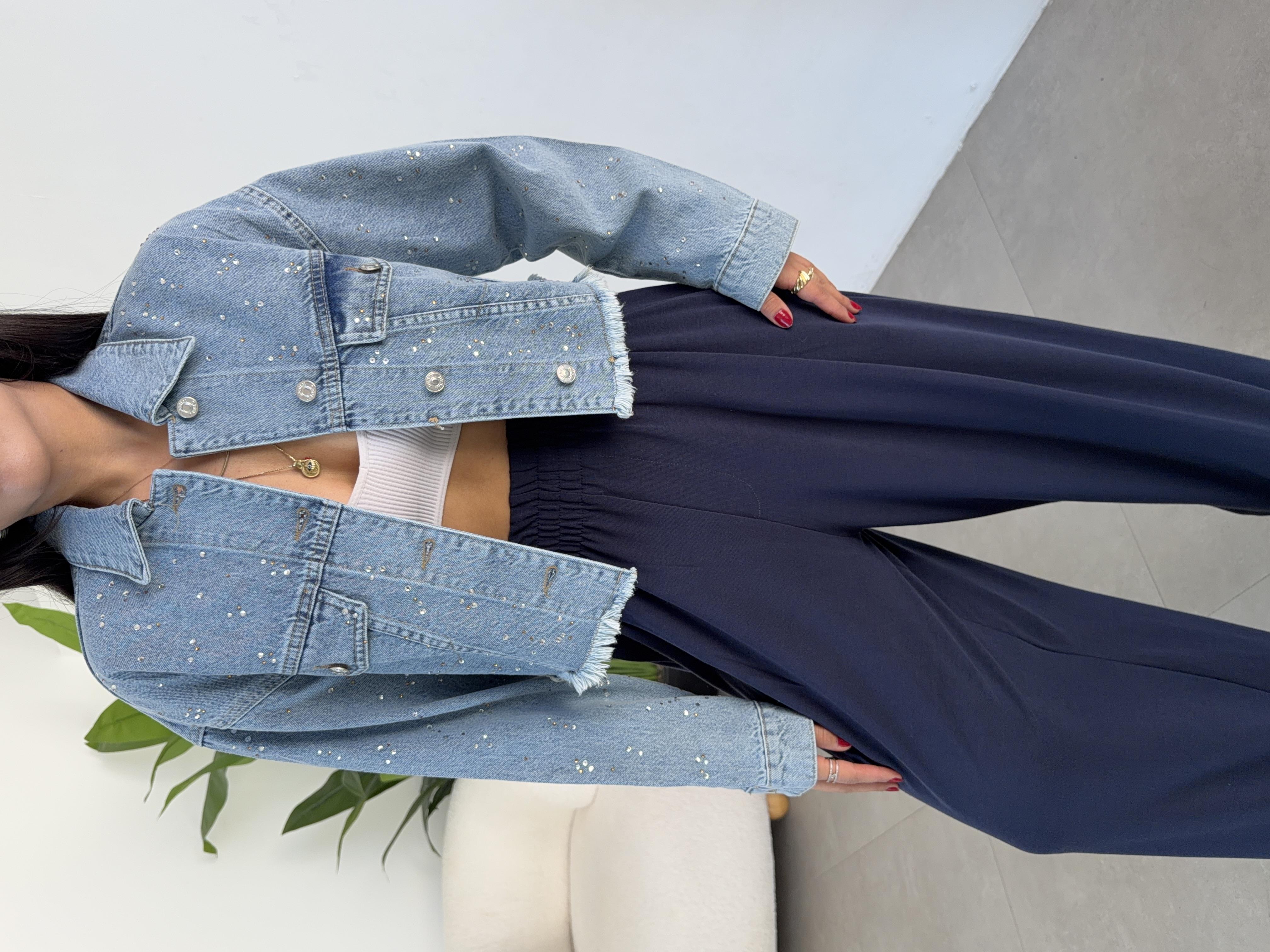 Mavi Taşlı Kot Ceket