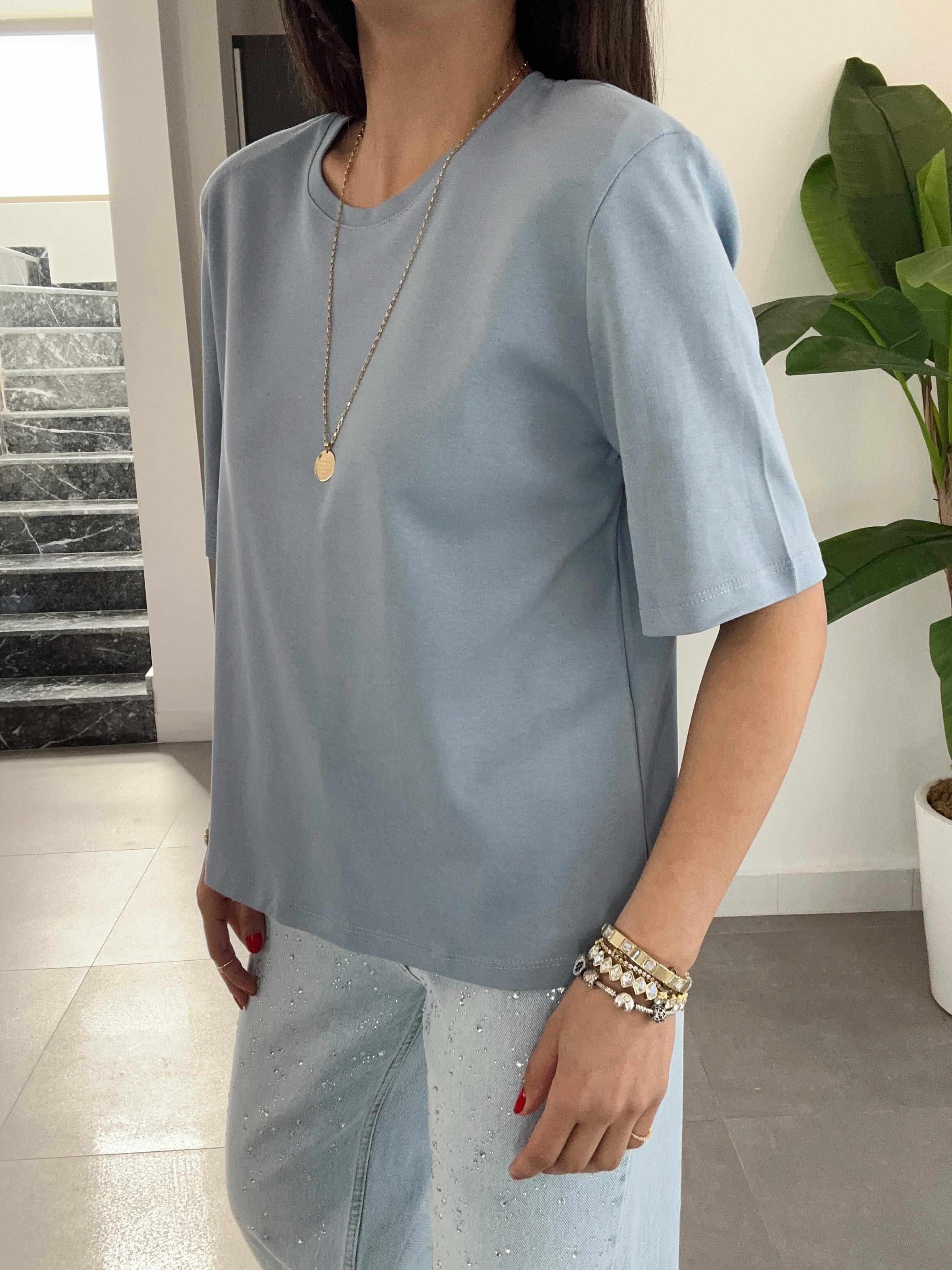 Mavi Vatkalı Basic Tişört