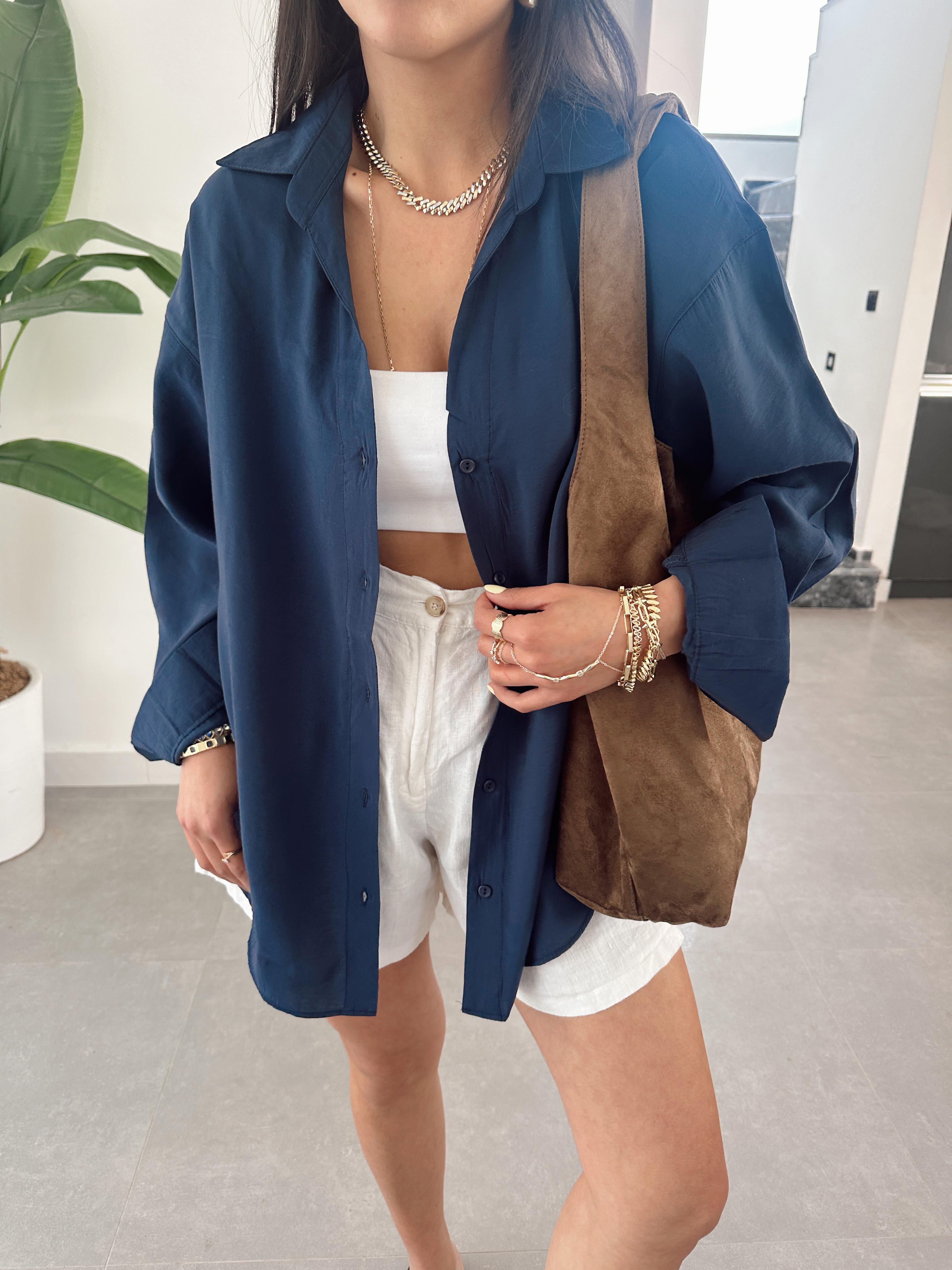 Melina Lacivert Oversize Gömlek