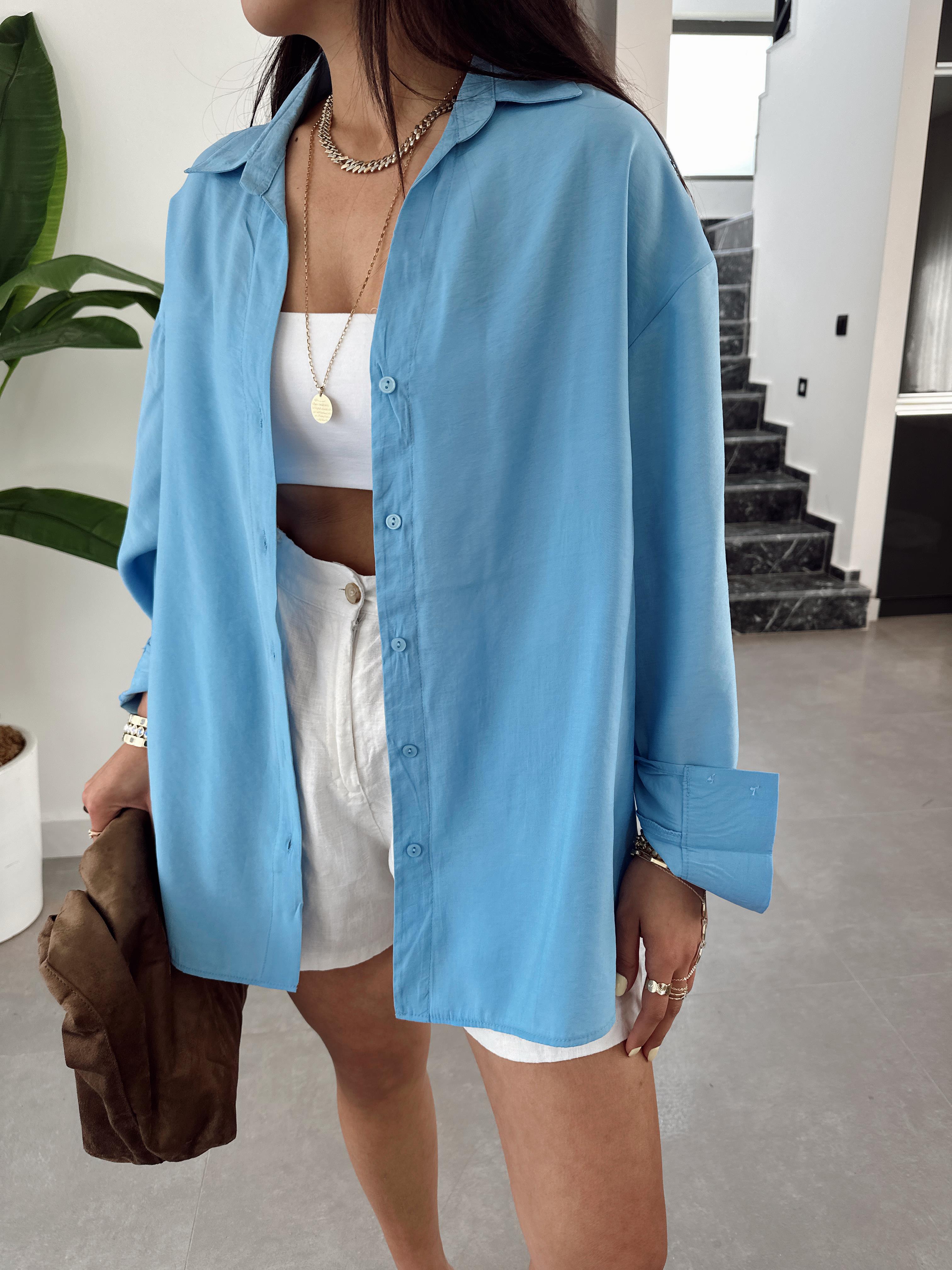 Melina Mavi Oversize Gömlek