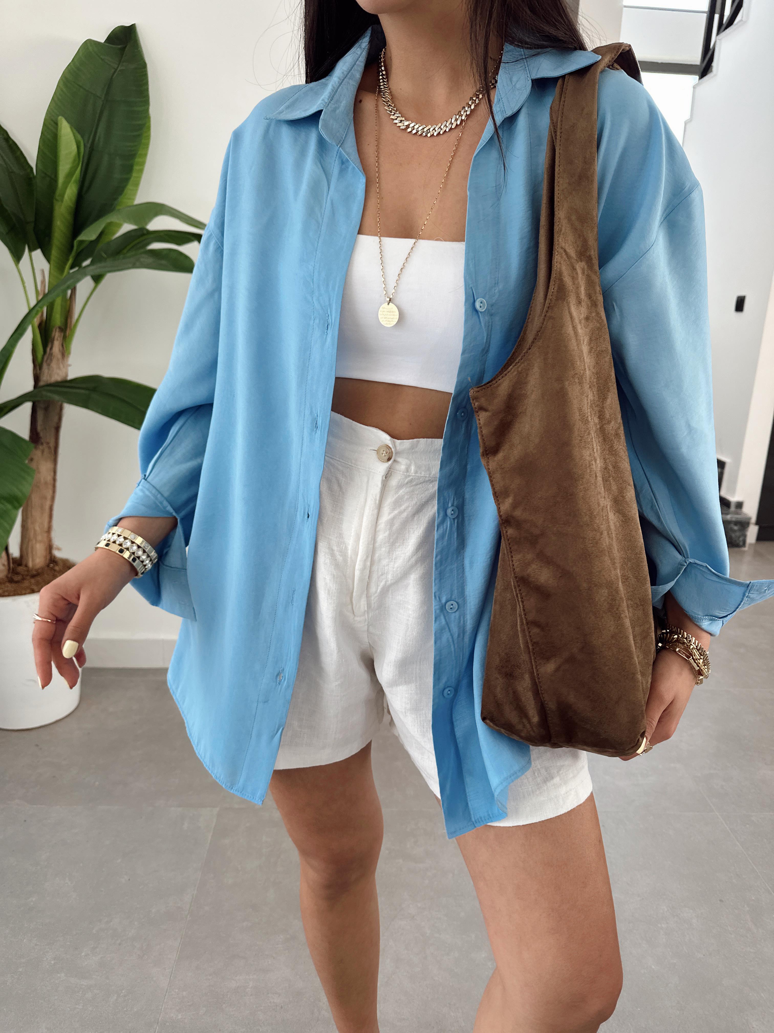 Melina Mavi Oversize Gömlek