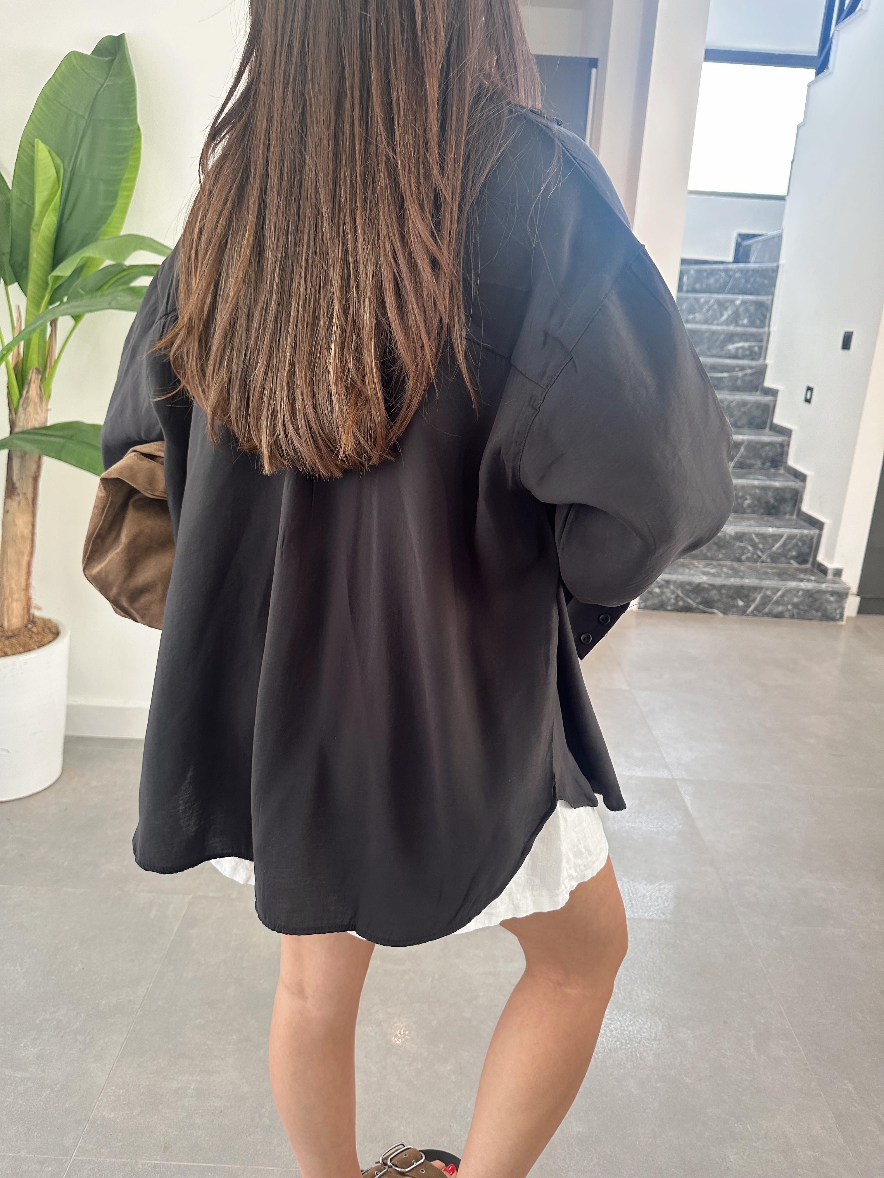 Melina Siyah Oversize Gömlek