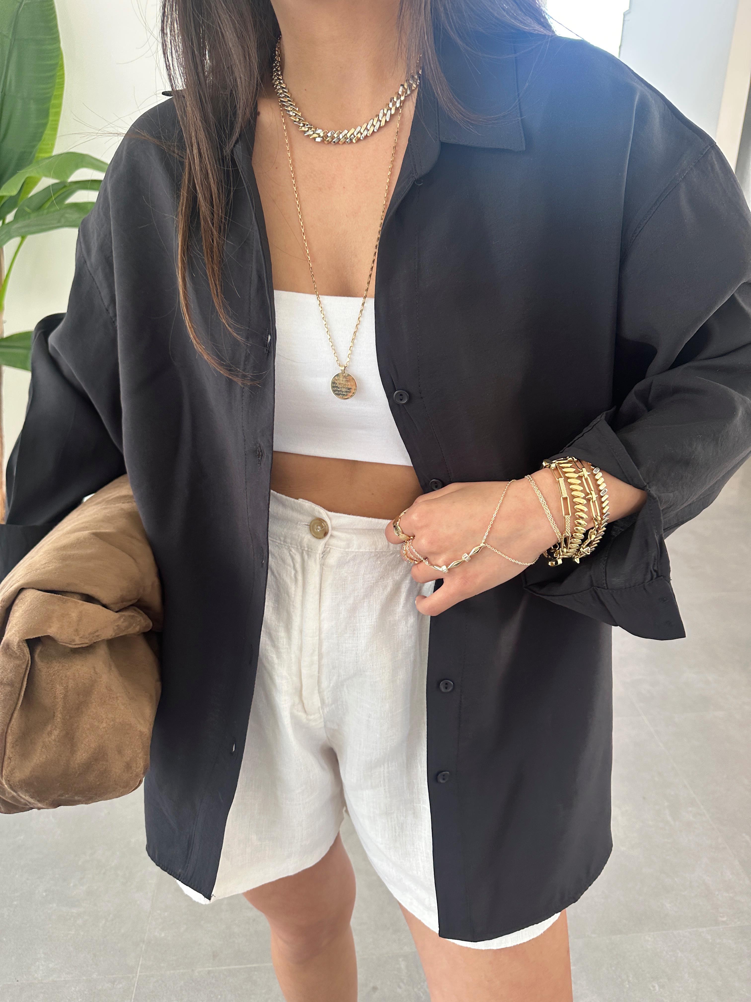 Melina Siyah Oversize Gömlek