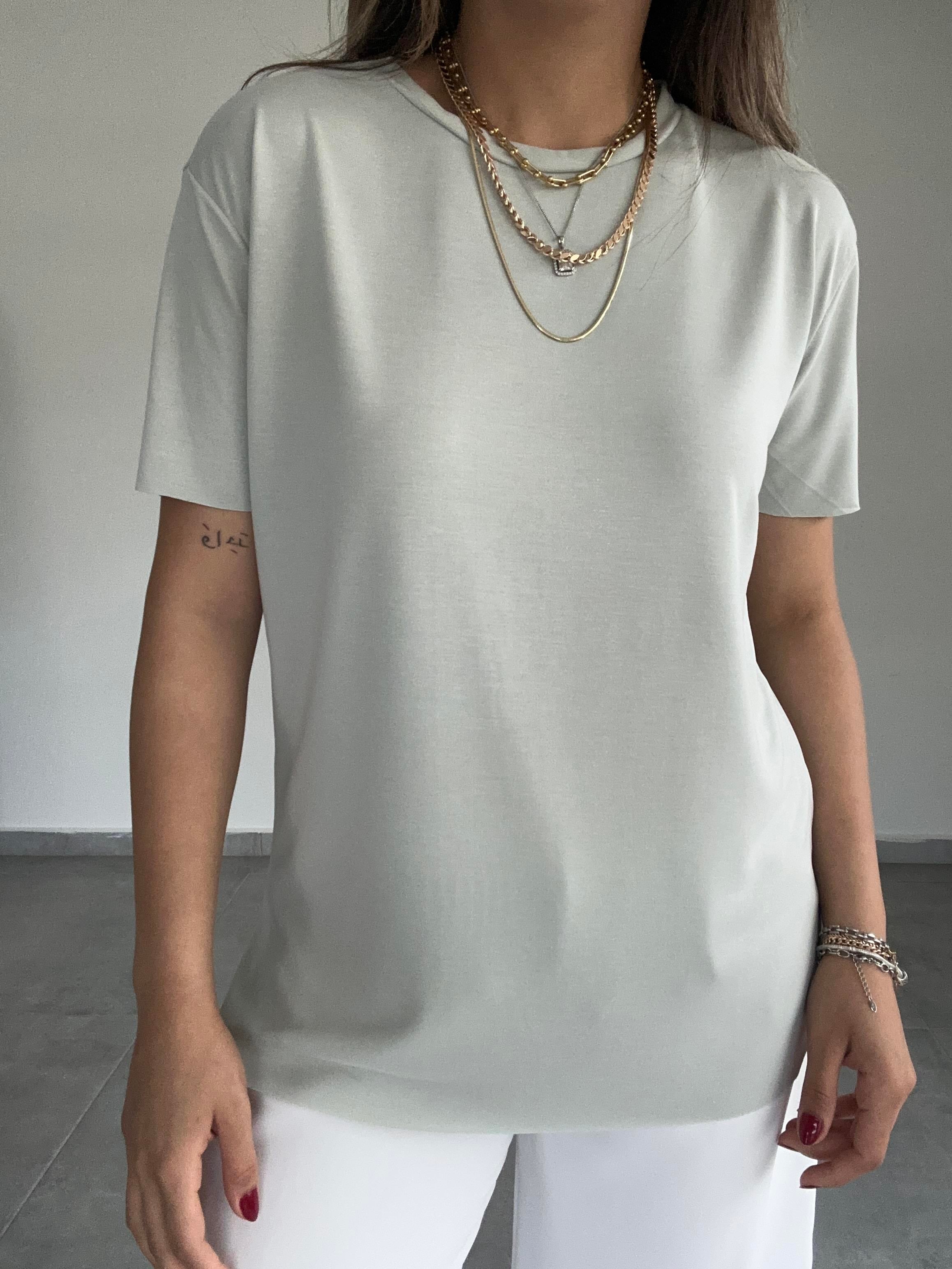 Mint Modal Kumaş Bisiklet Yaka Tişört