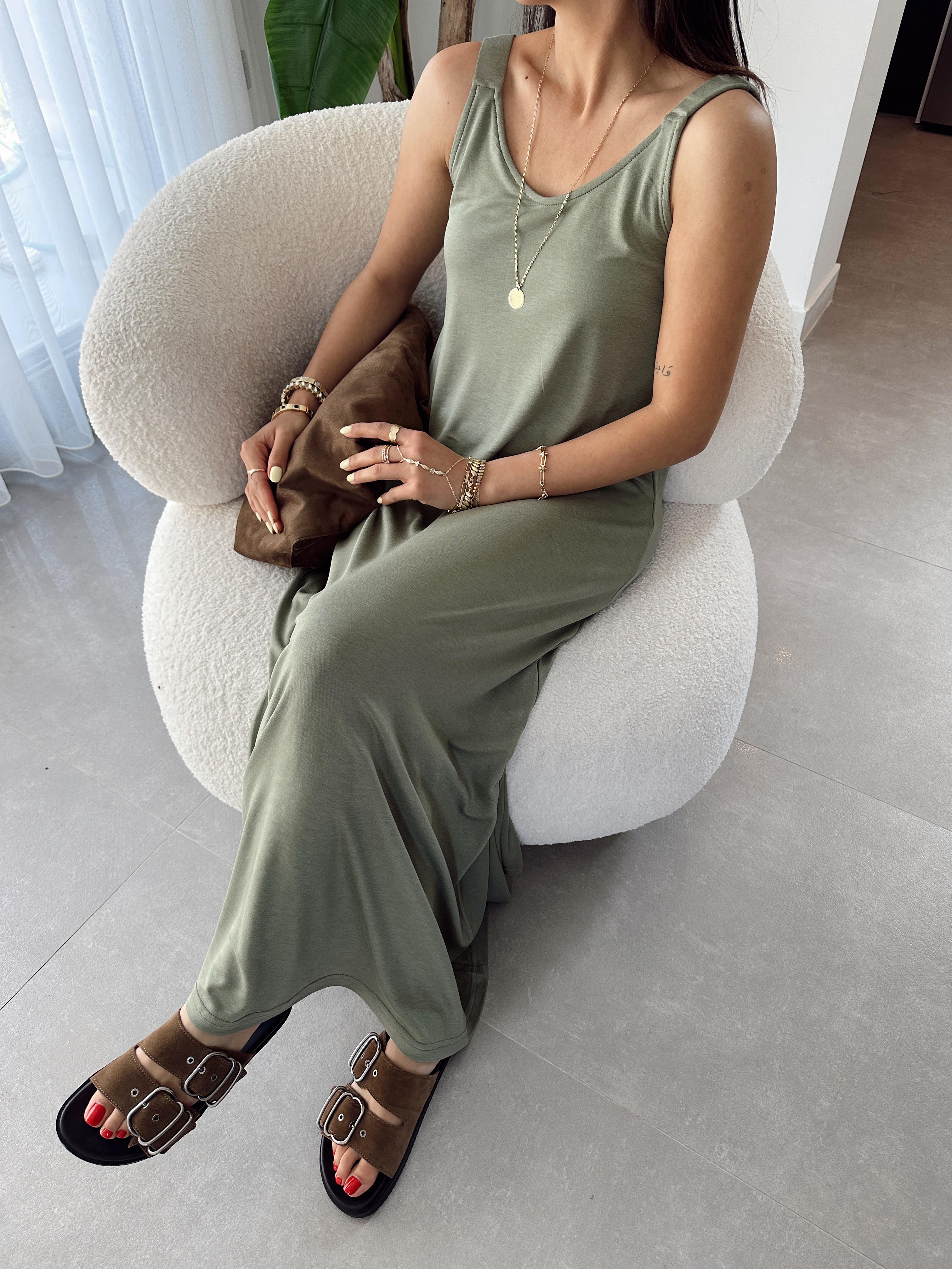 Mint Yeşili Büzgü Askılı Modal Kumaş Elbise